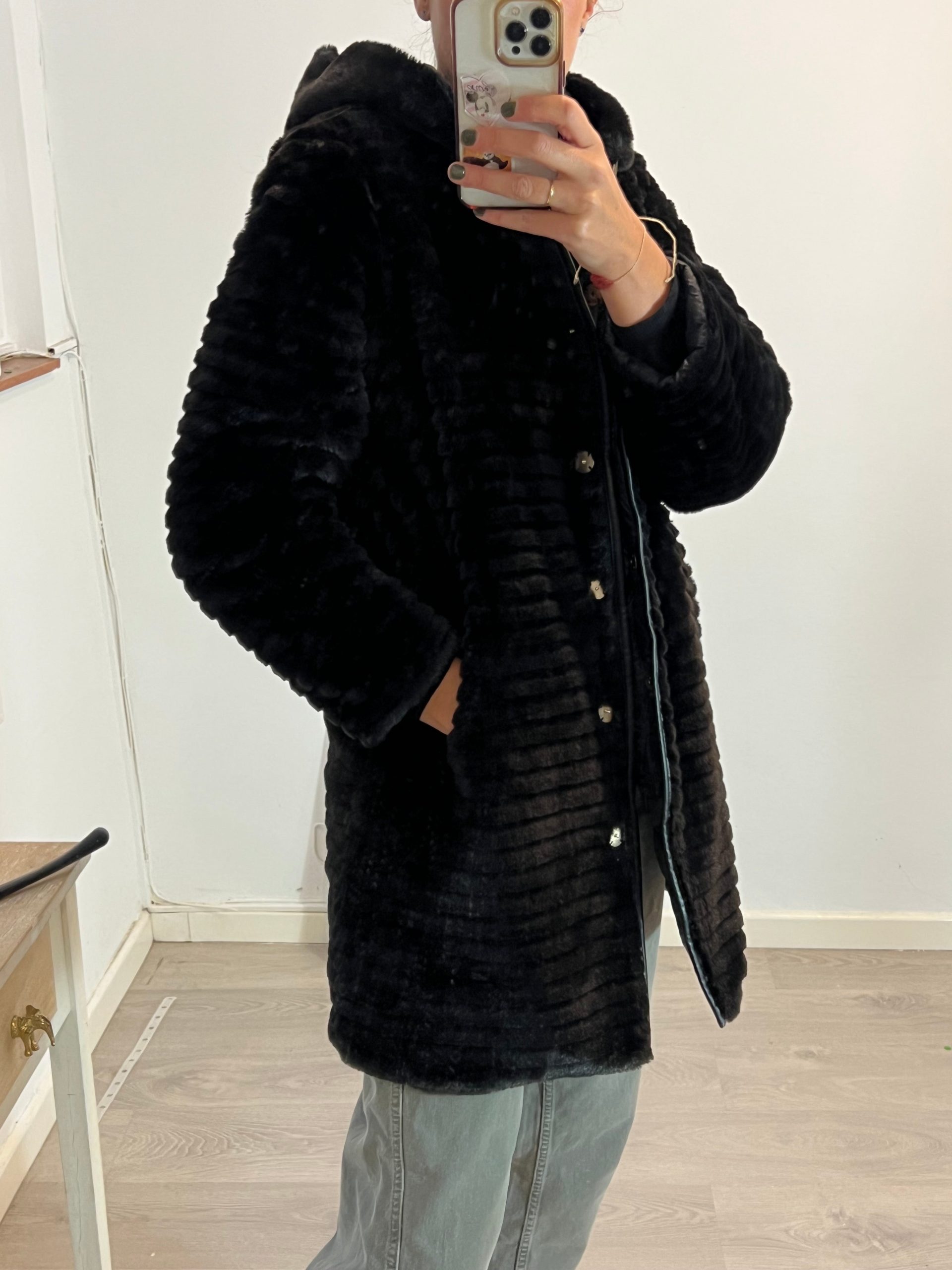 CORTEFIEL. Abrigo negro reversible T.m