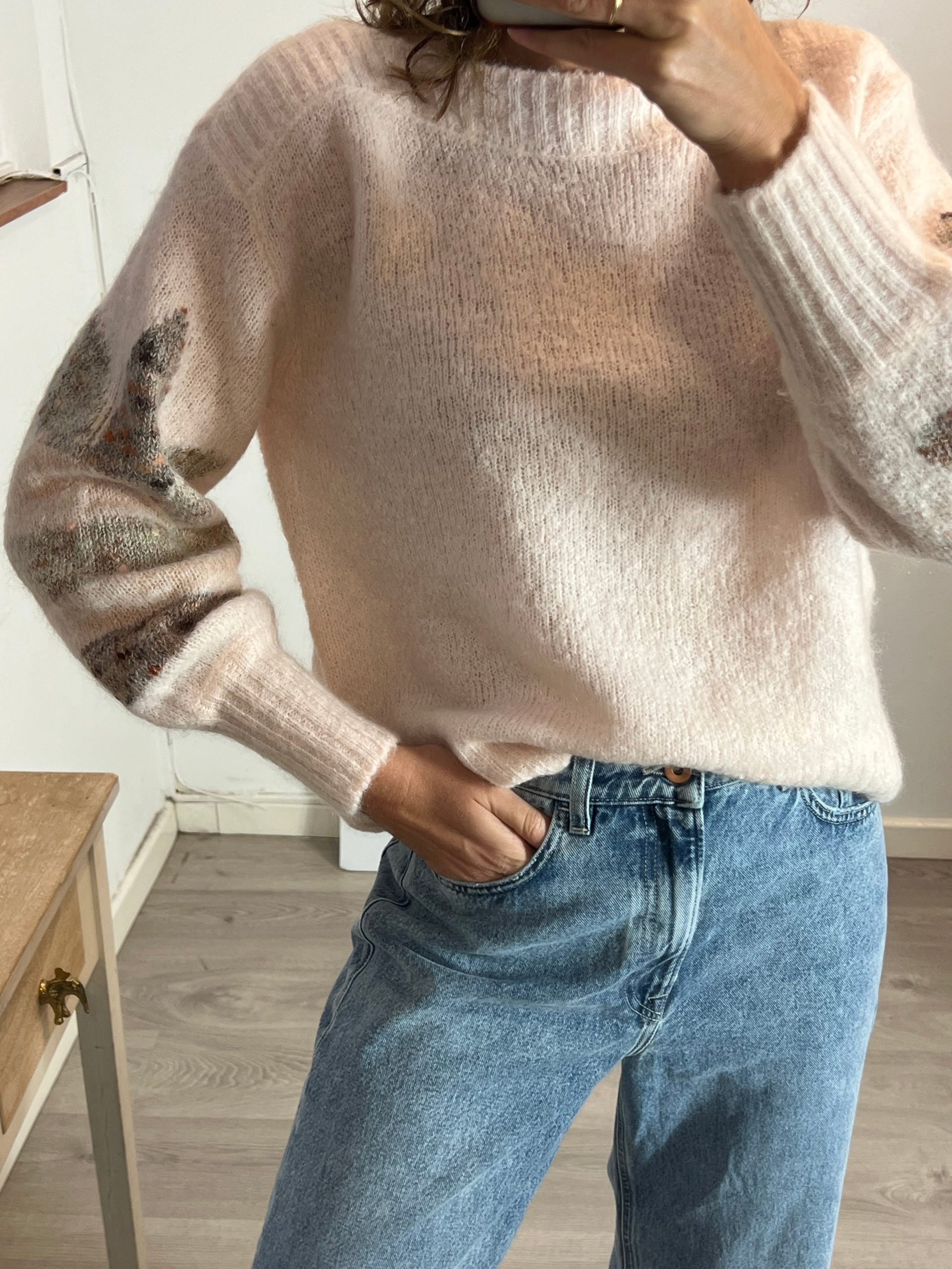 PETITS HAUTS Jersey rosa claro cuello barco. T 0(S)