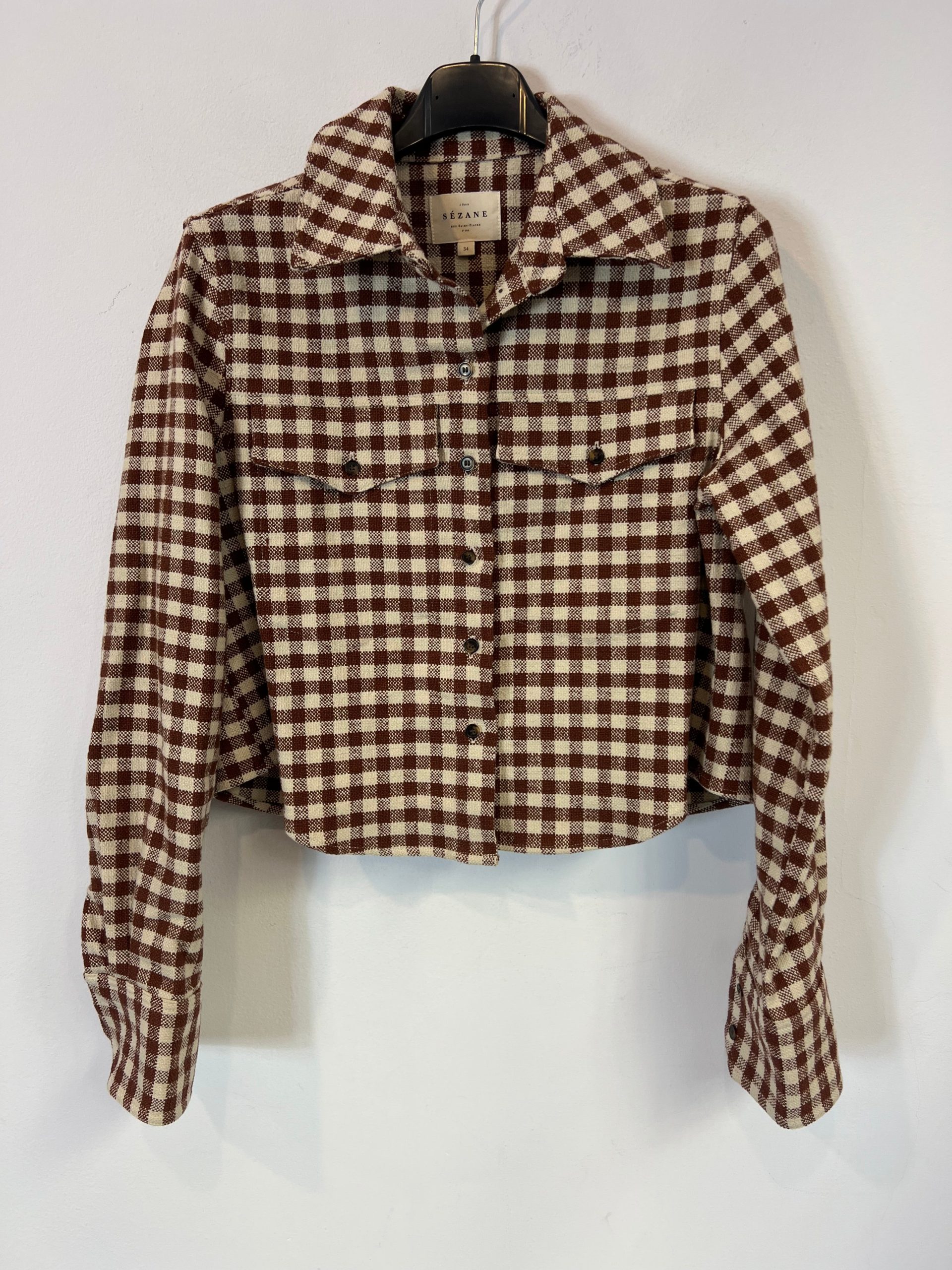 SÉZANE. Camisa textura vichy marrón. T XS