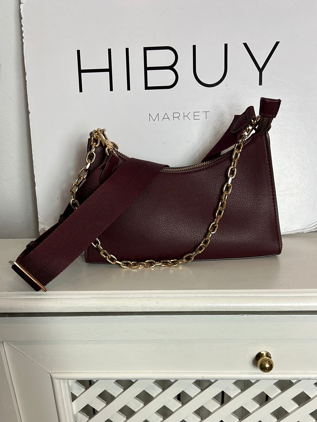 MANGO. Bolso burdeos doble asa