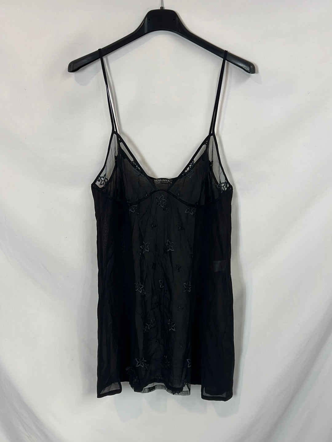 MALIZIA BY LA PERLA. Top negro semitransparente. T M