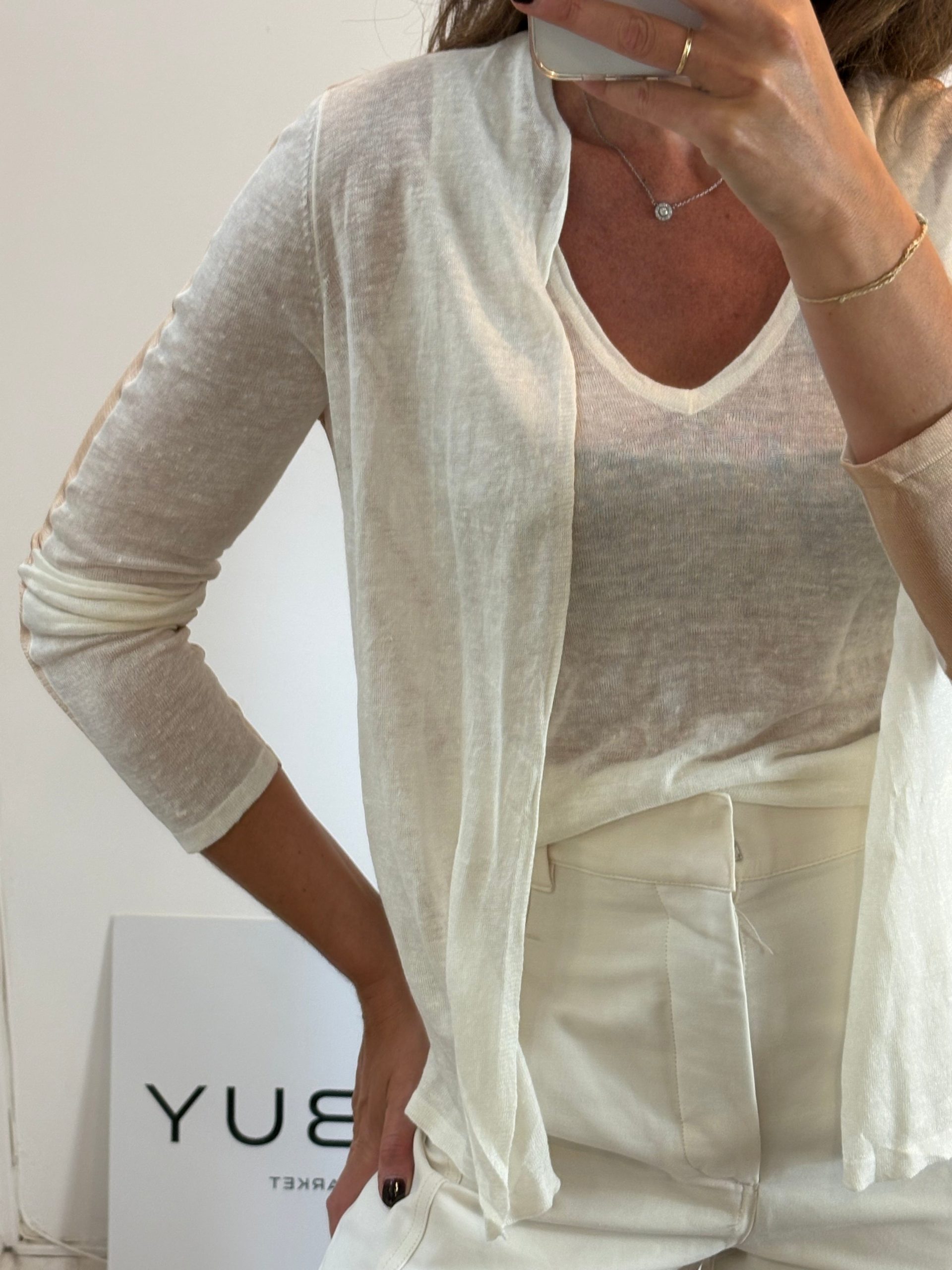 ADOLFO DOMIMGUEZ. Top y chaqueta lino beiges. T S