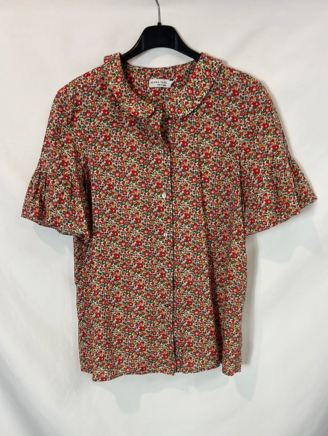 ALOHA TATA. Blusa beige manga corta flores TU(S)