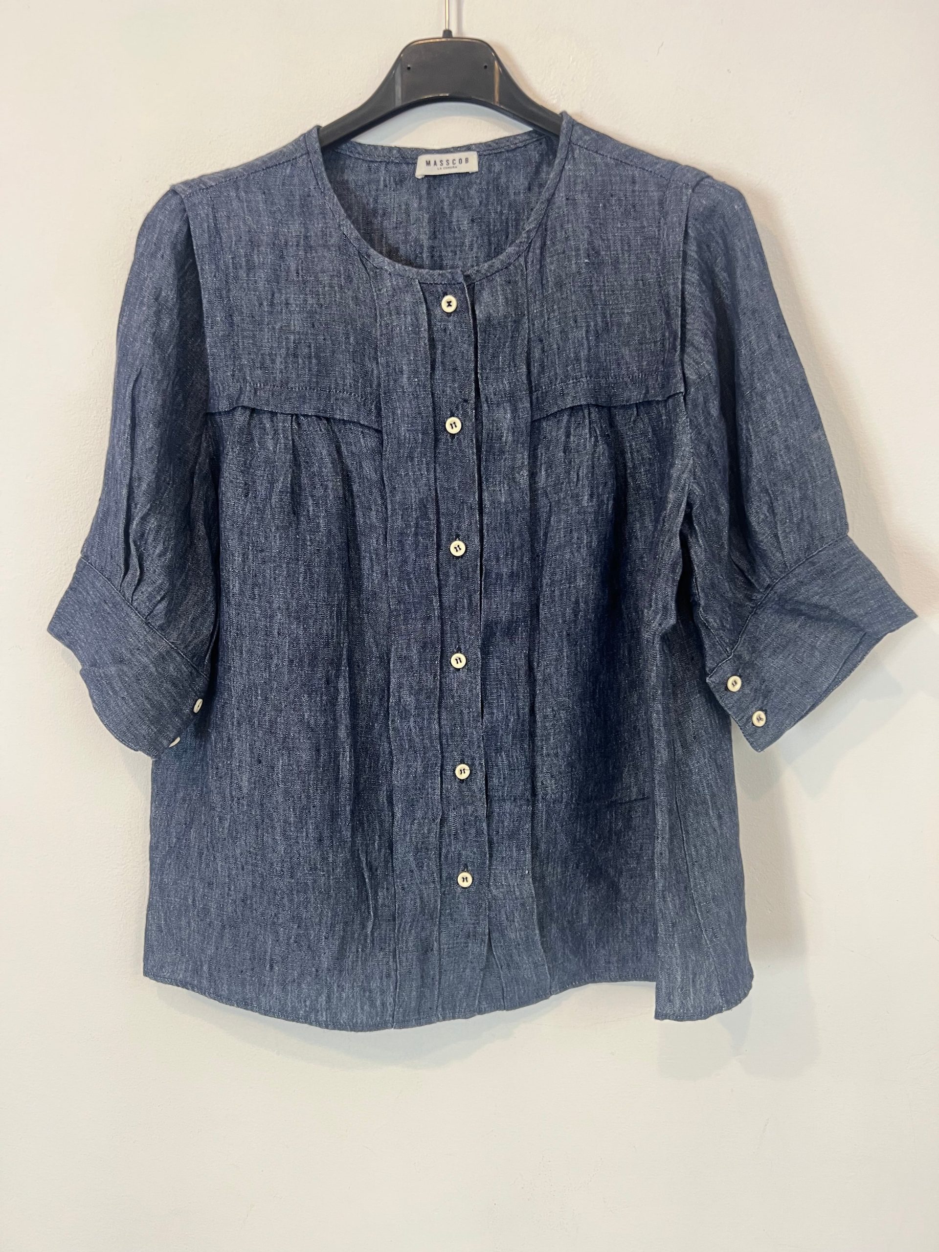 MASSCOB. Blusa azul lino T.s