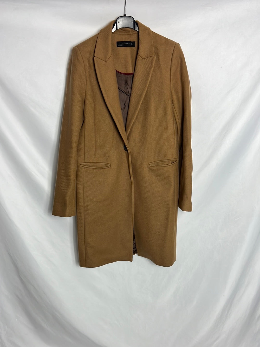 ZARA. Abrigo paño camel. T S