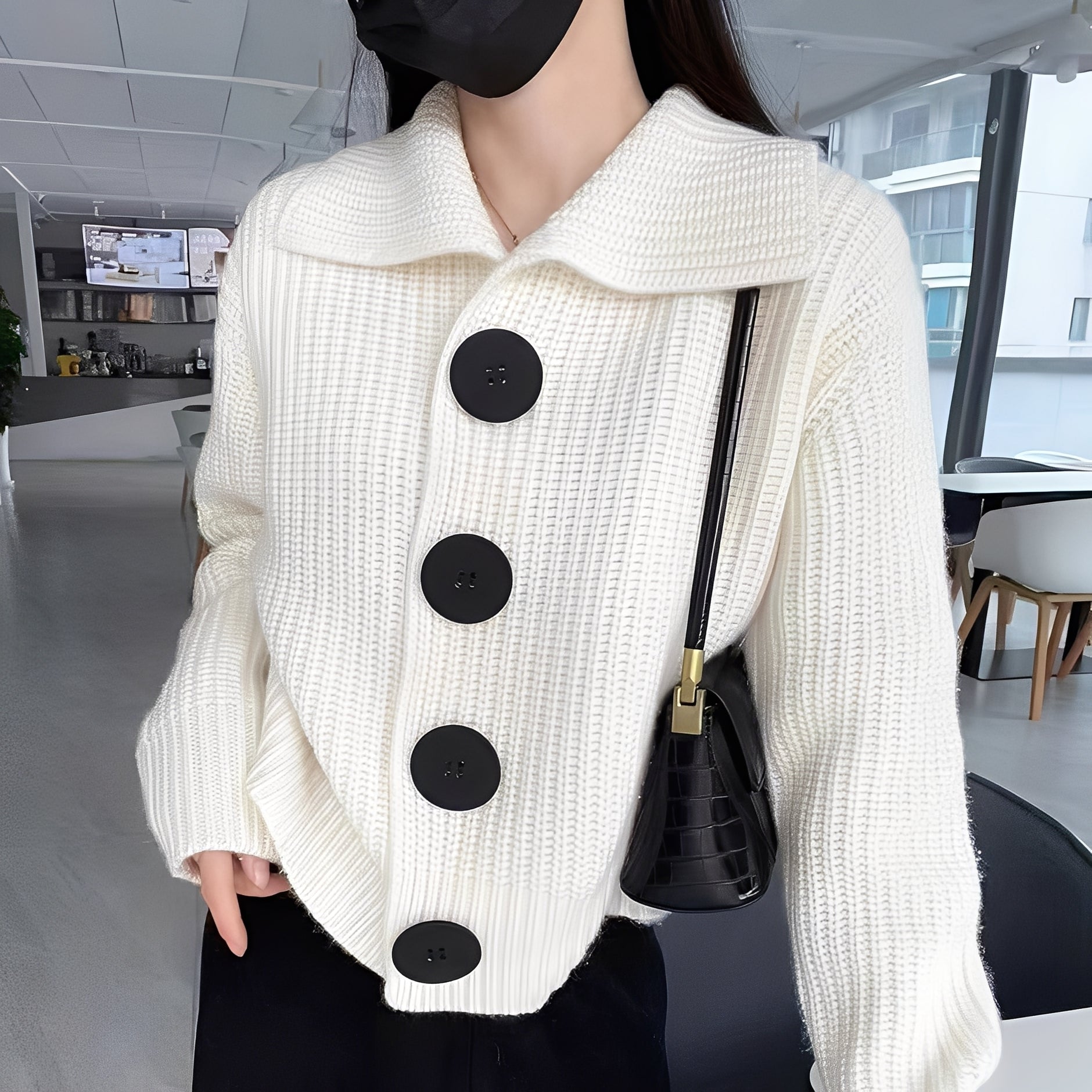 Alannah - Moderna chaqueta de punto con botones grandes para mujer