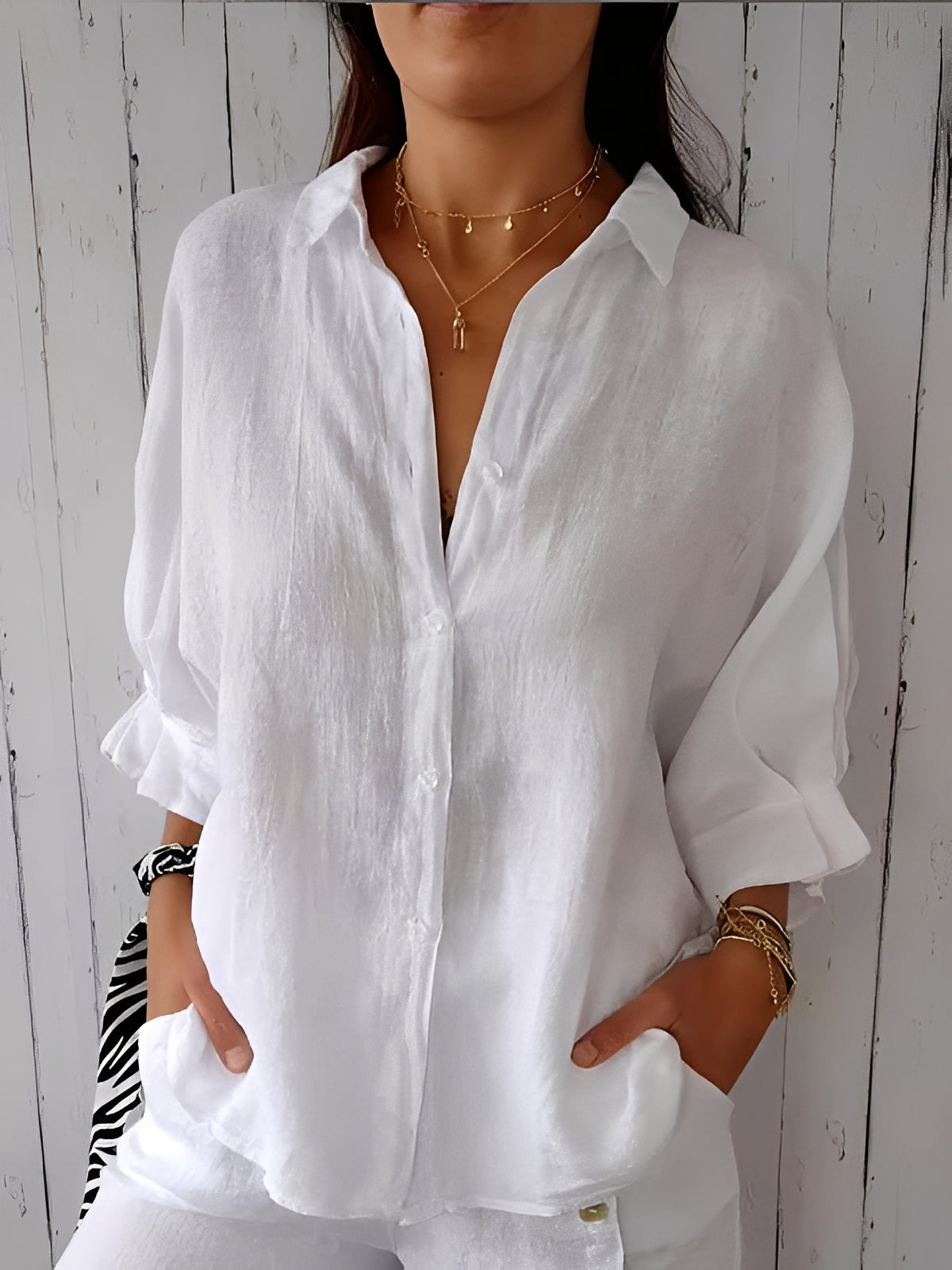 Griselda - Camisa suelta de algodón y lino para mujeres