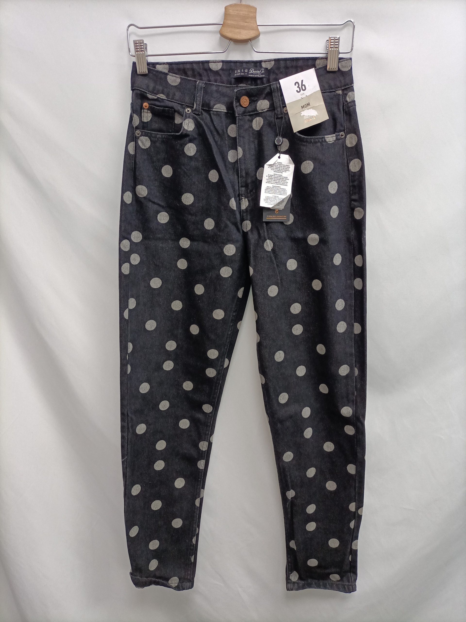 PRIMARK. Pantalón negro lunares T.36
