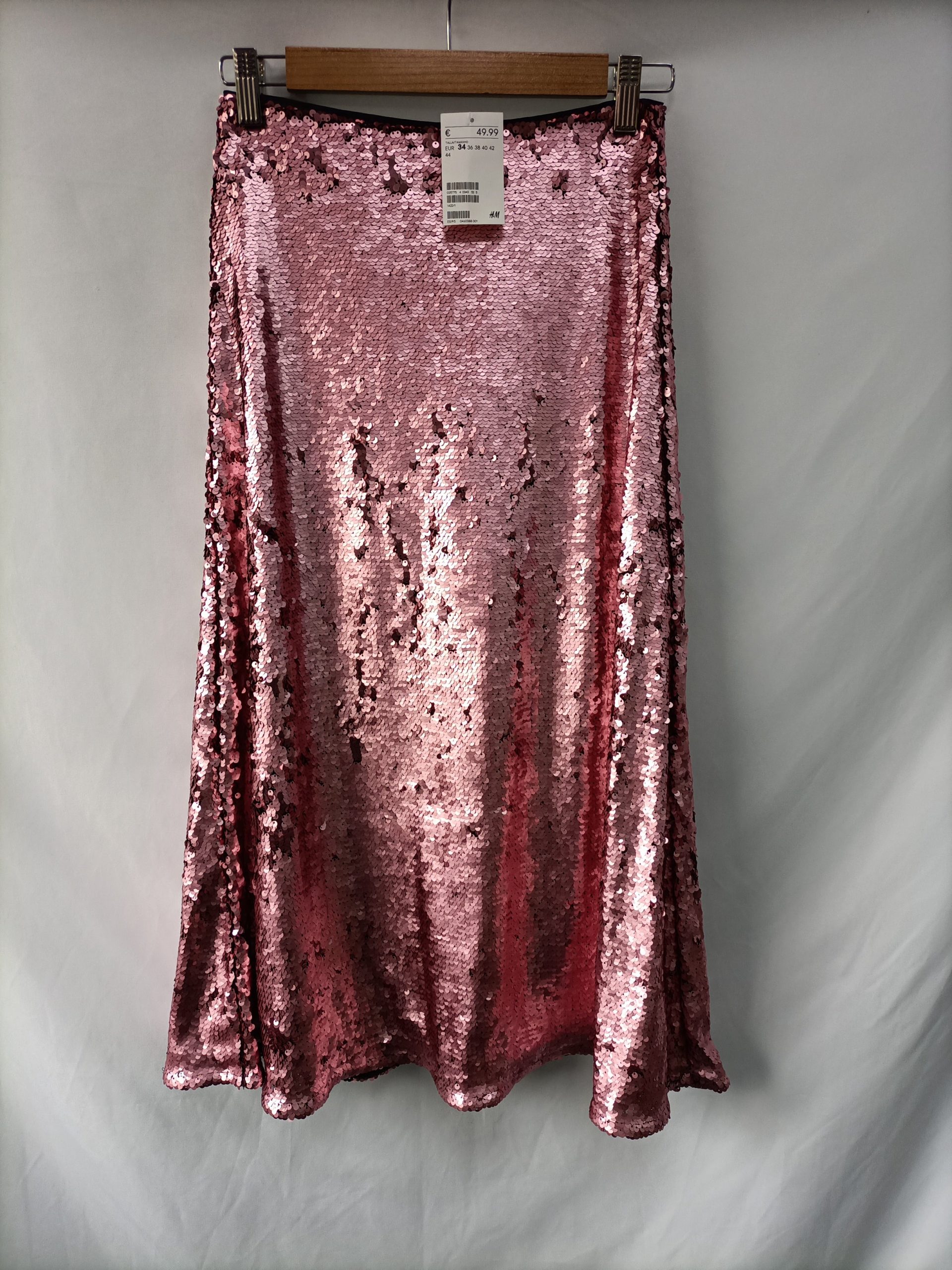 H&M. Falda rosa lentejuelas T.34