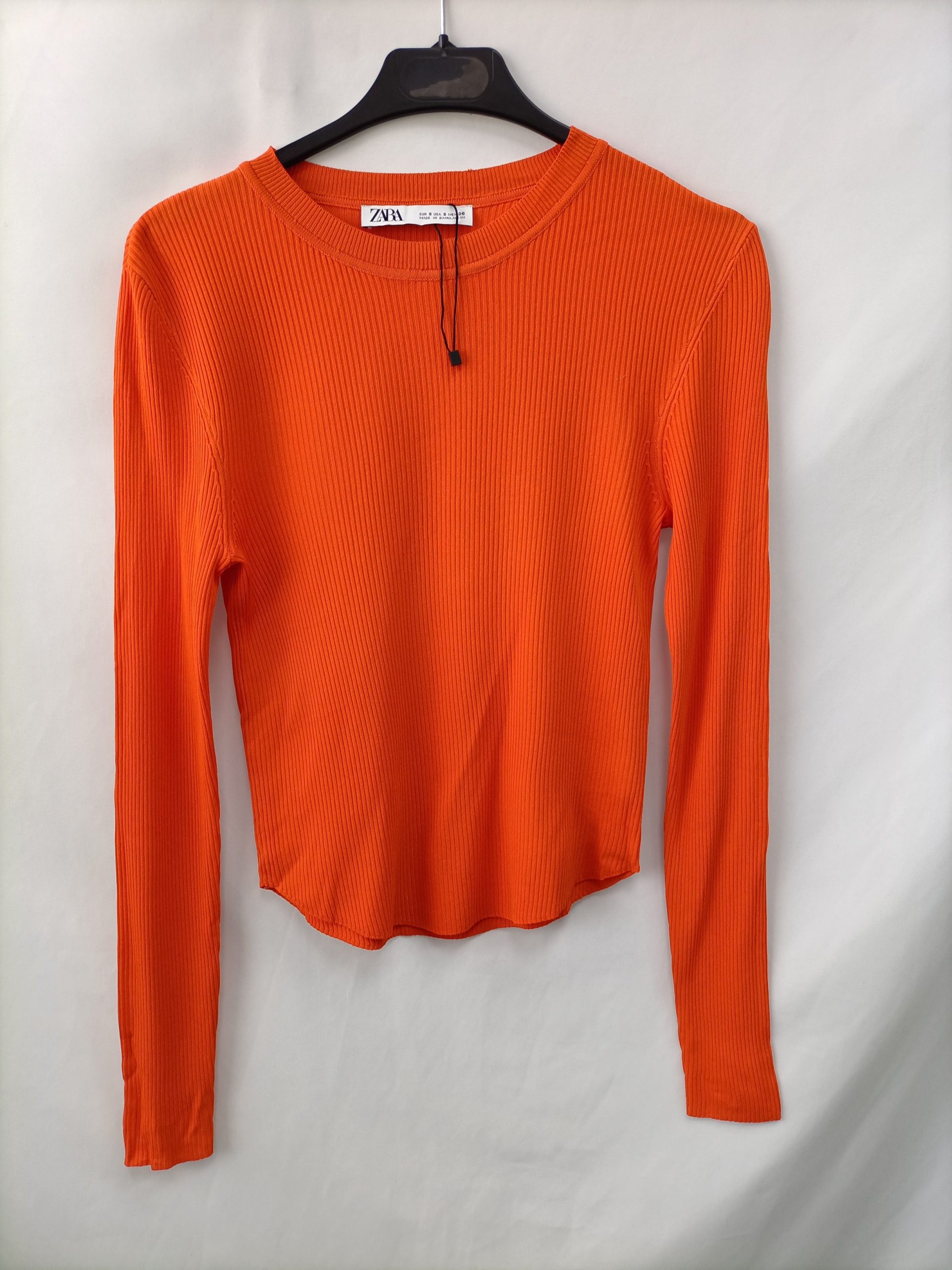 ZARA. Top naranja canalé T.s