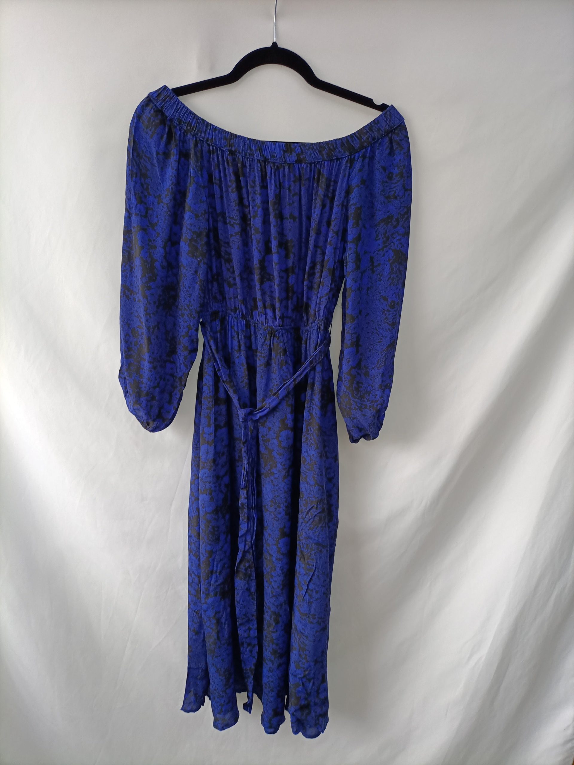 OYSHO. Vestido midi azul y Negro T.m