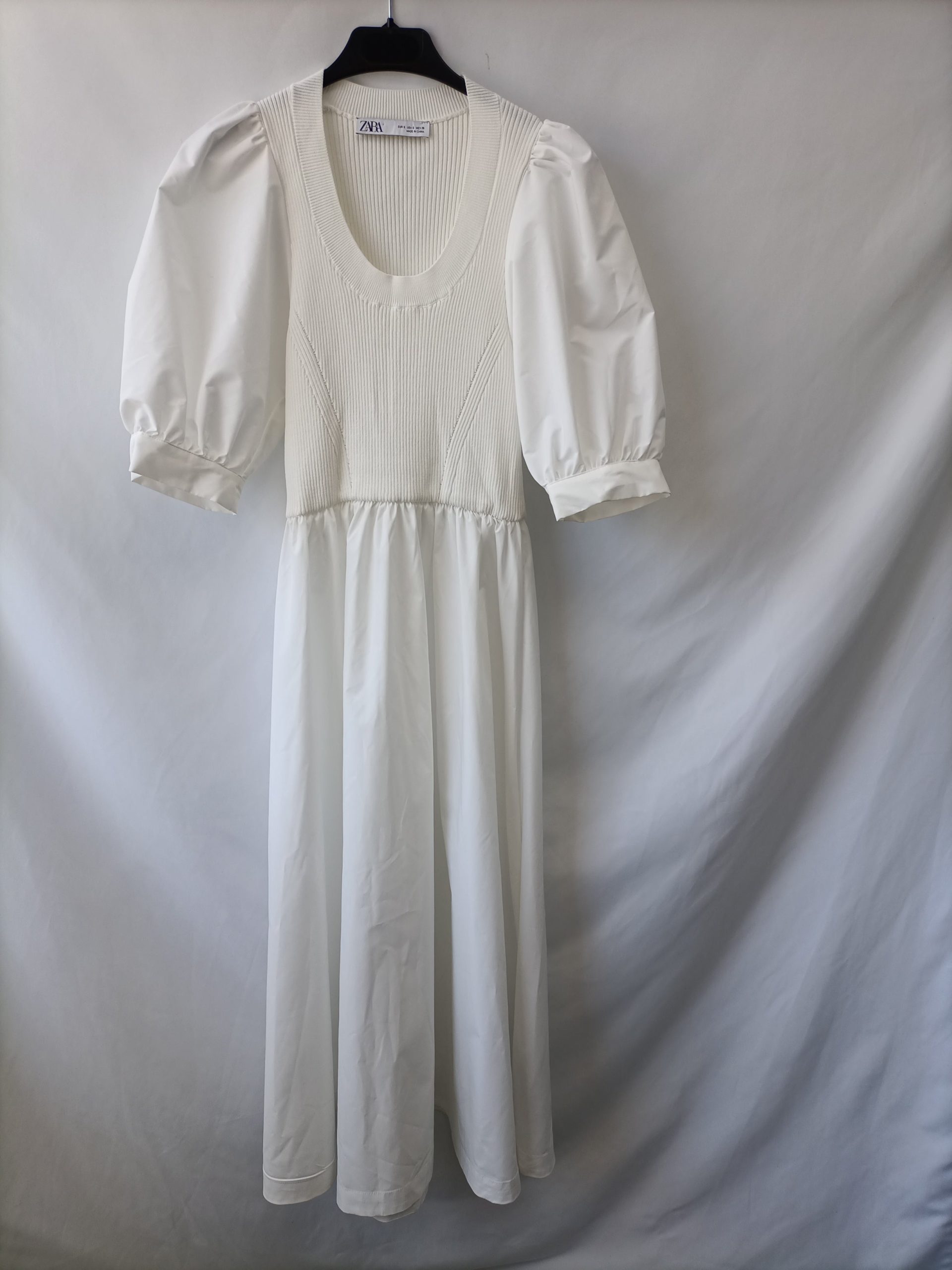 ZARA.Vestido largo blanco doble textura T.S