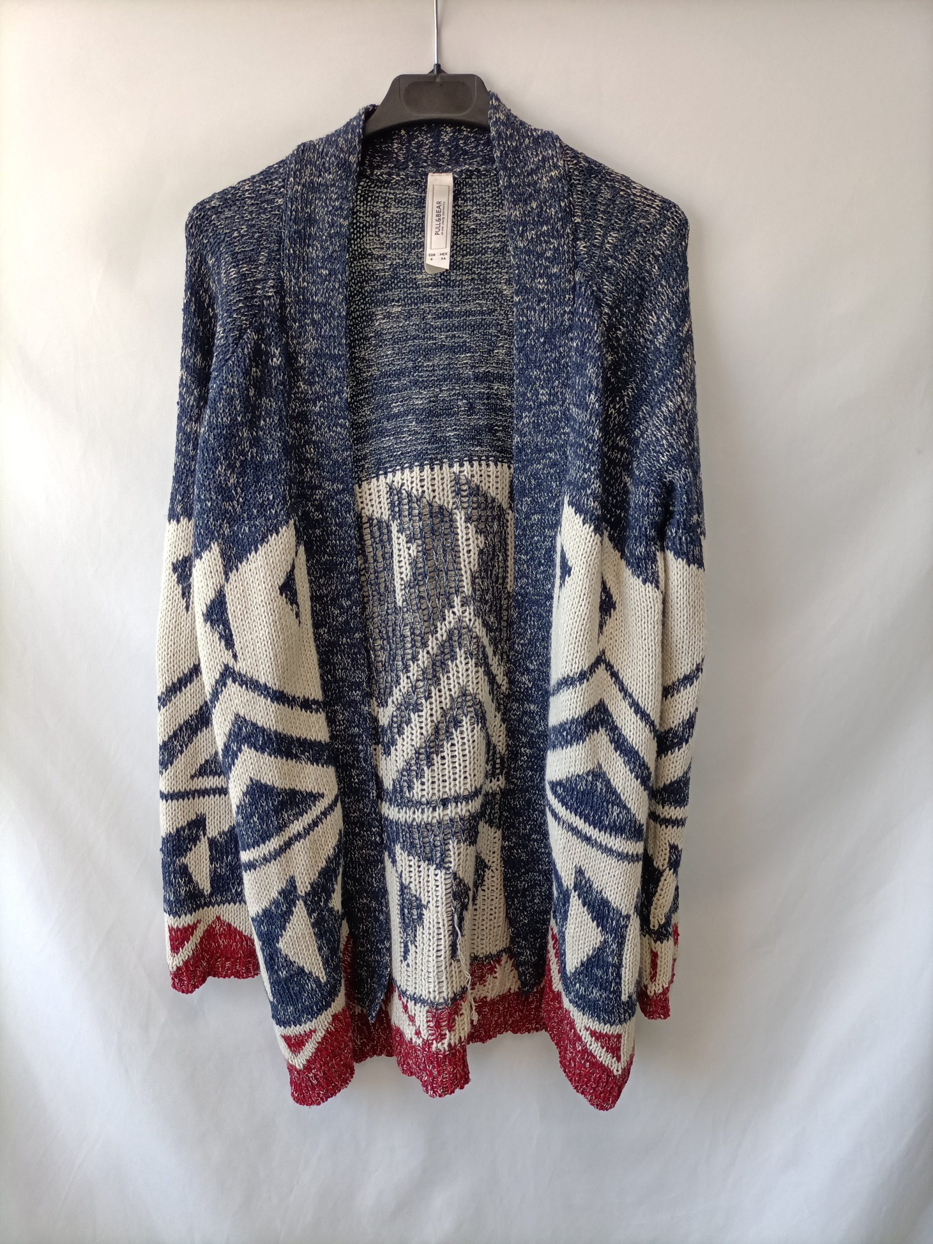 PULL&BEAR.Cardigan azul y blanco T.S