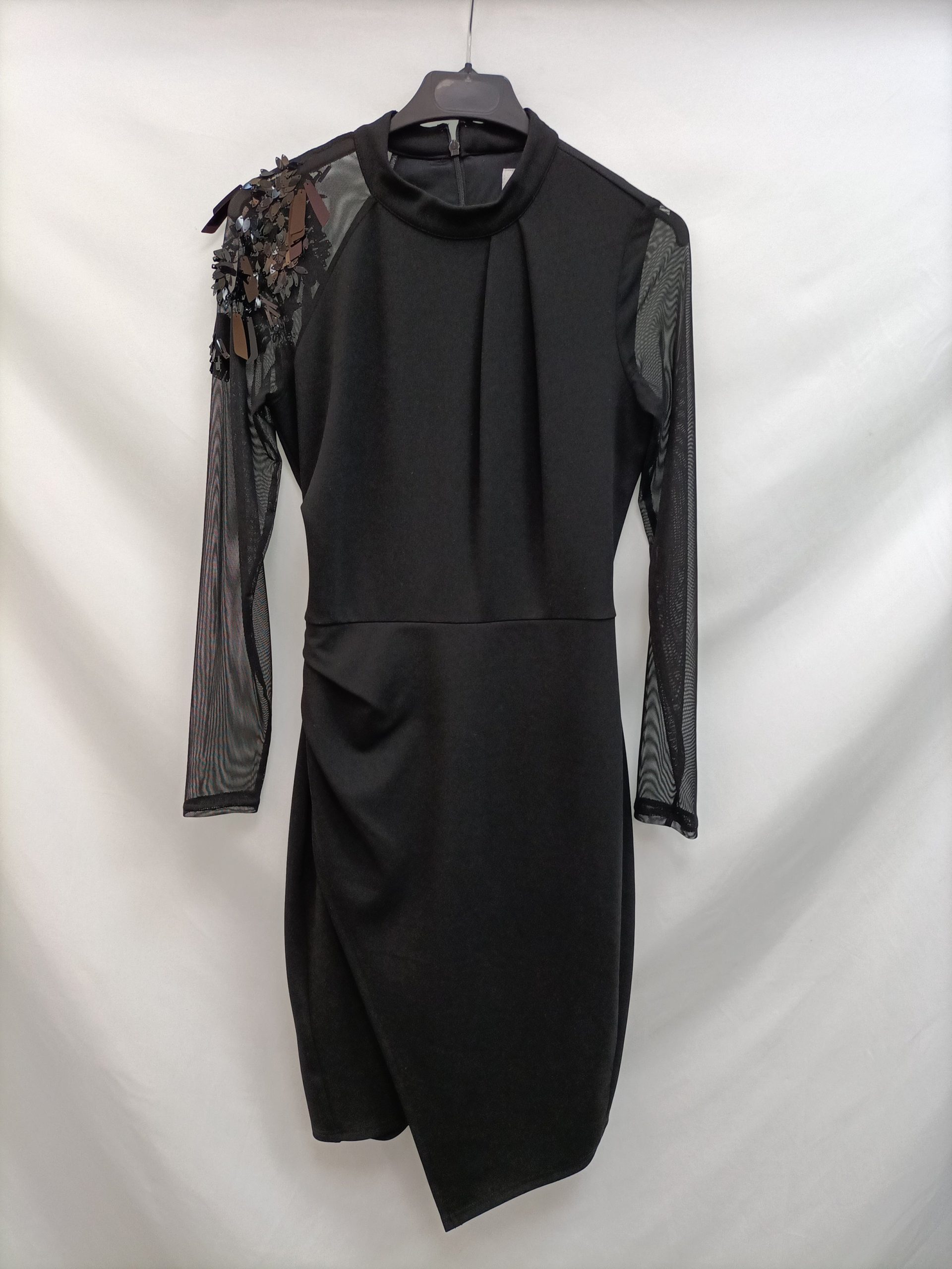COAST. Vestido negro mangas tull T.36