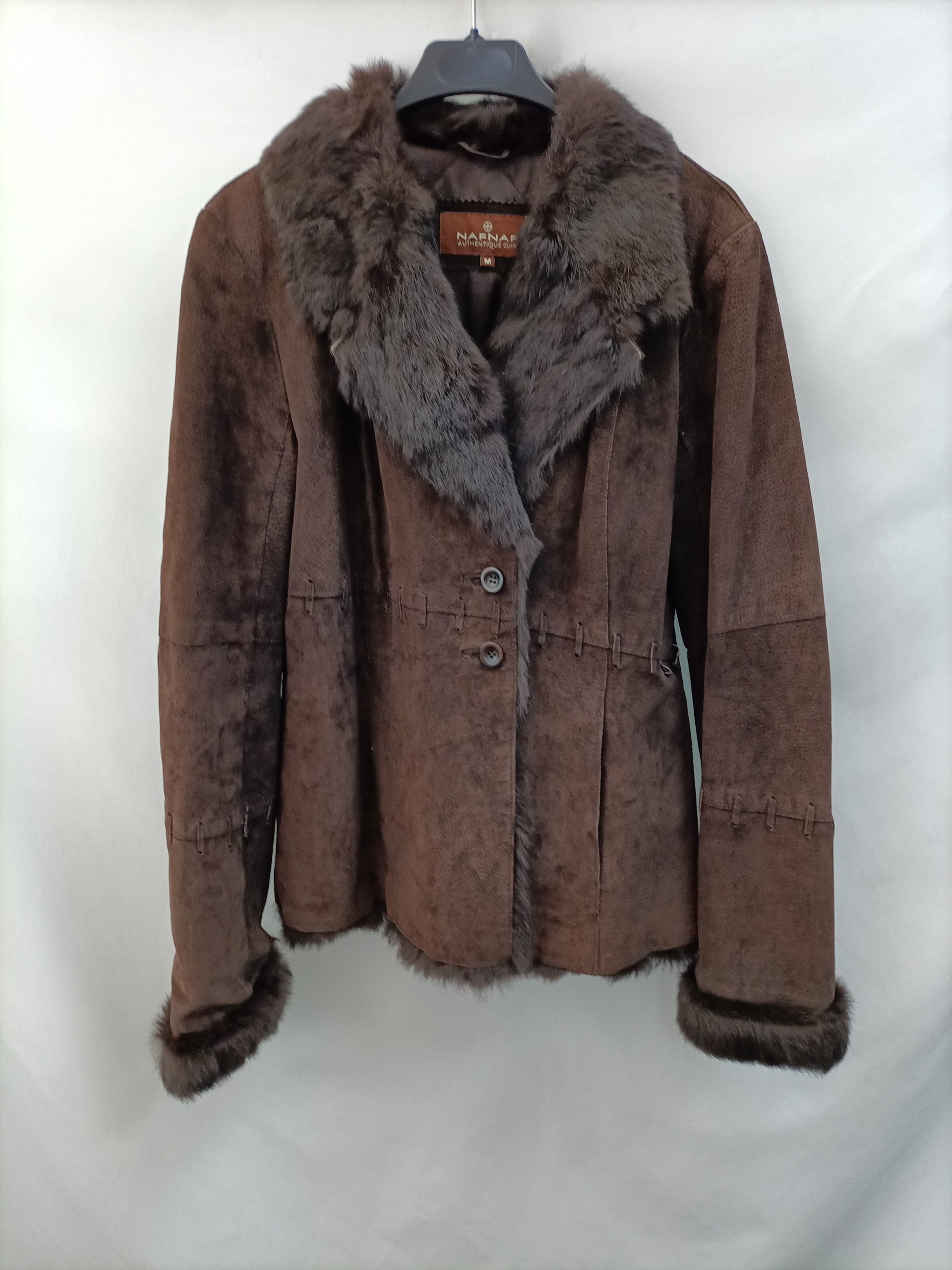 NAFNAF. Abrigo marrón piel T.m