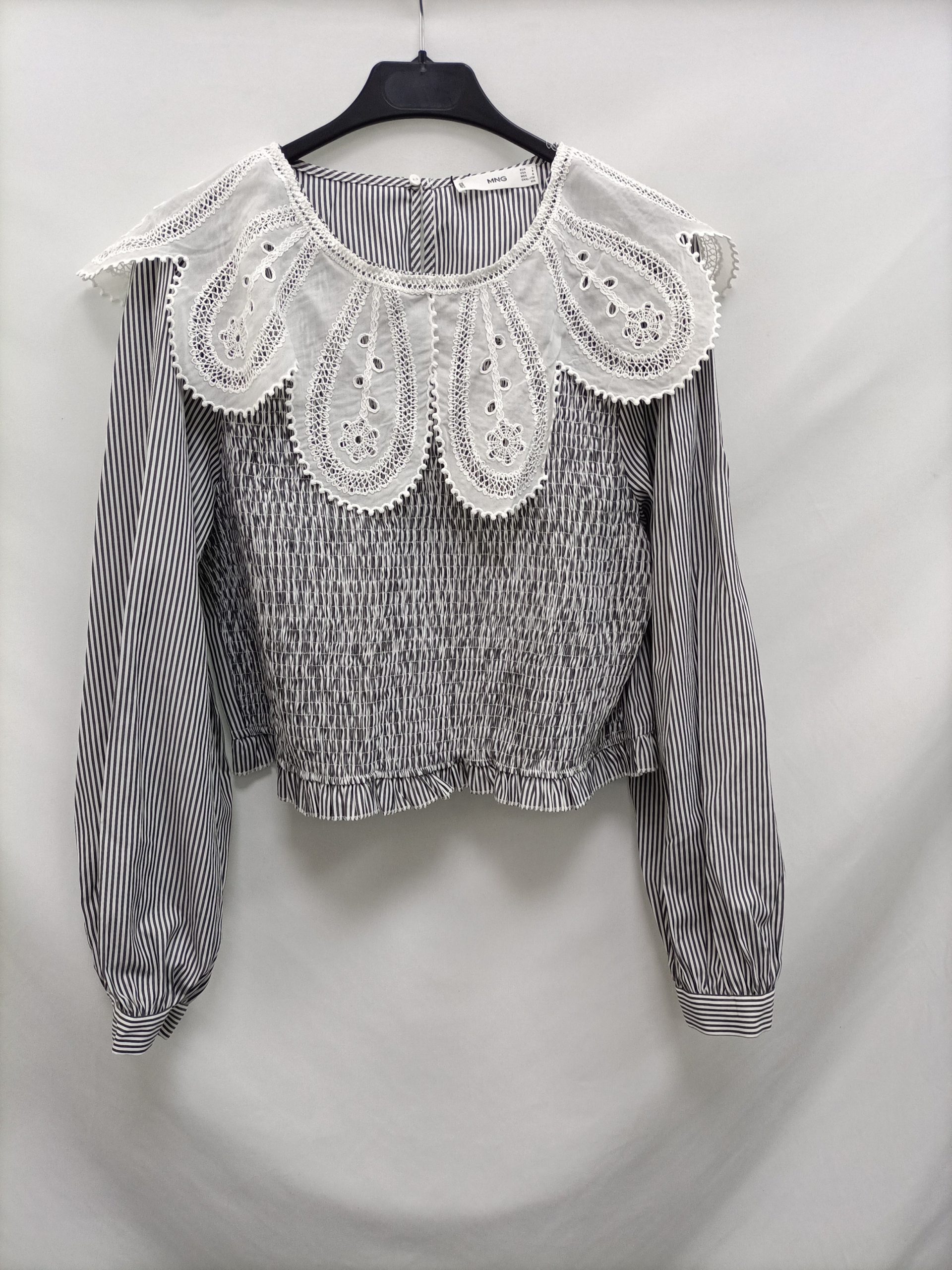 MANGO.Blusa rayas cuello T.L