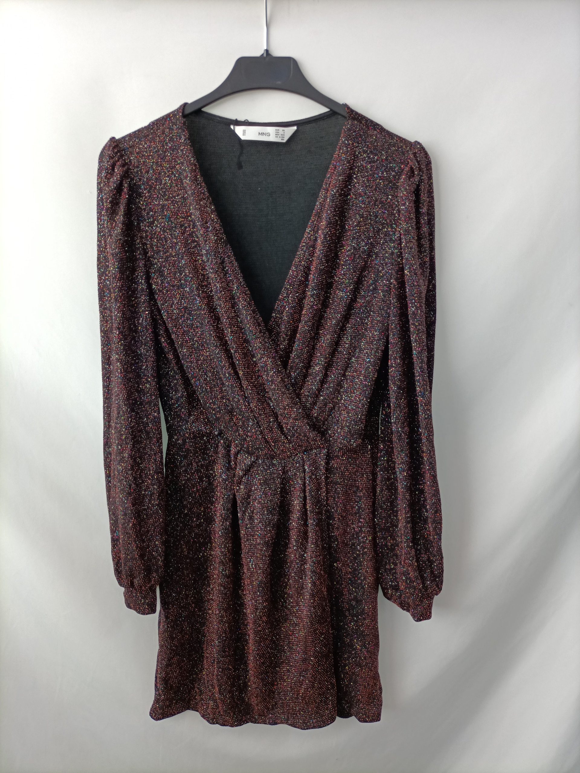 MarketMANGO. Vestido negro purpurina T.xs