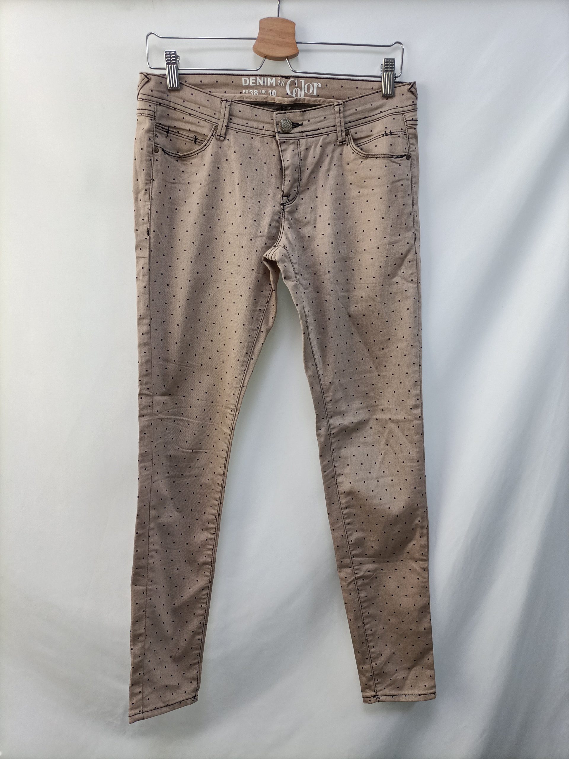 BLANCO.Pantalones marrones lunares negros T.38