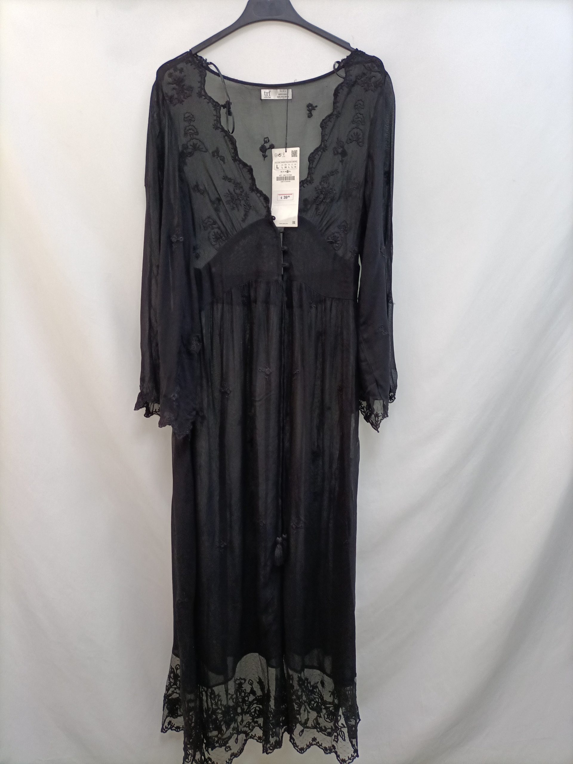 ZARA. Kimono negro encaje T.l(tara)