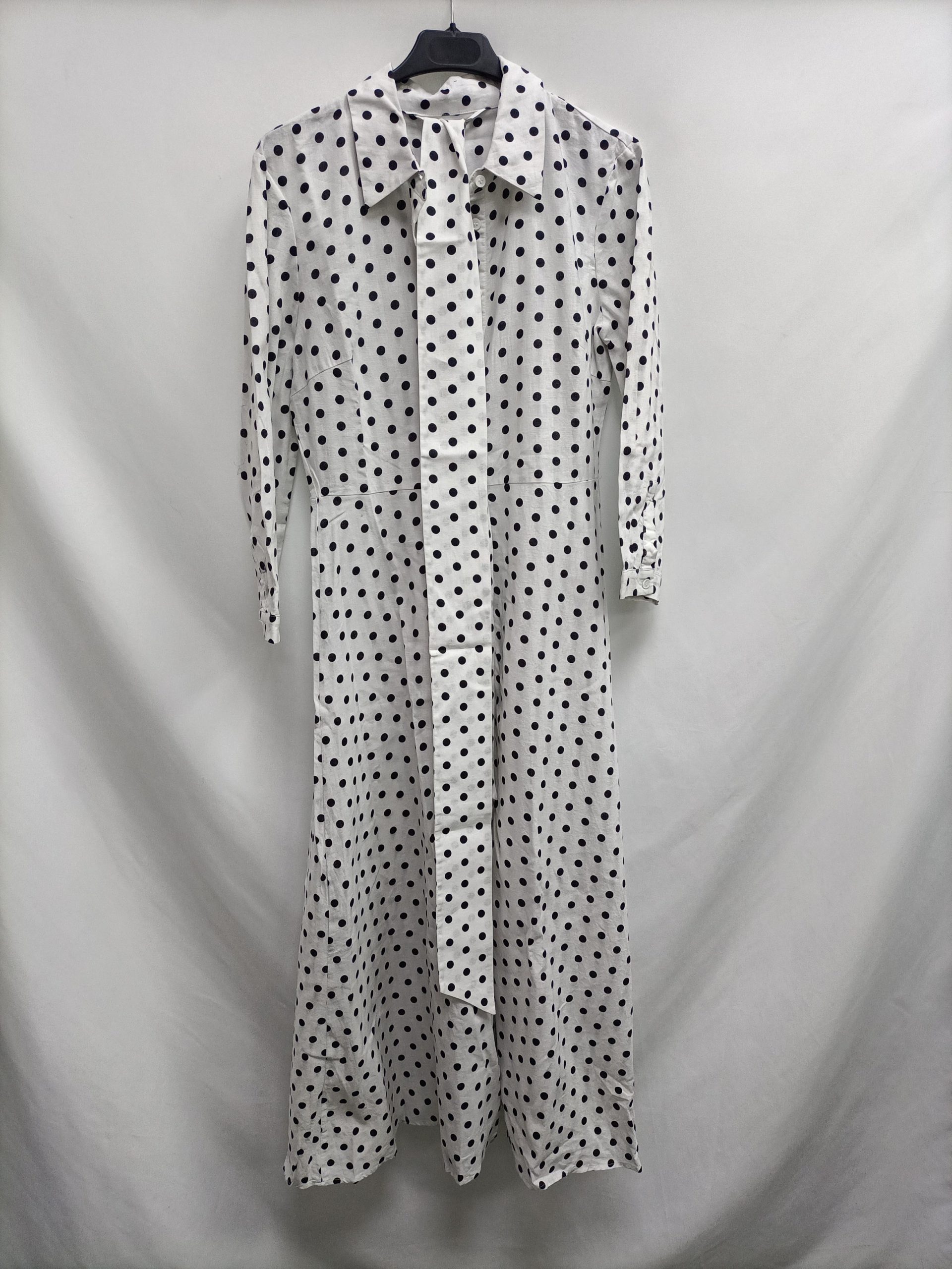 ZARA.Vestido largo camisero lunares T.S