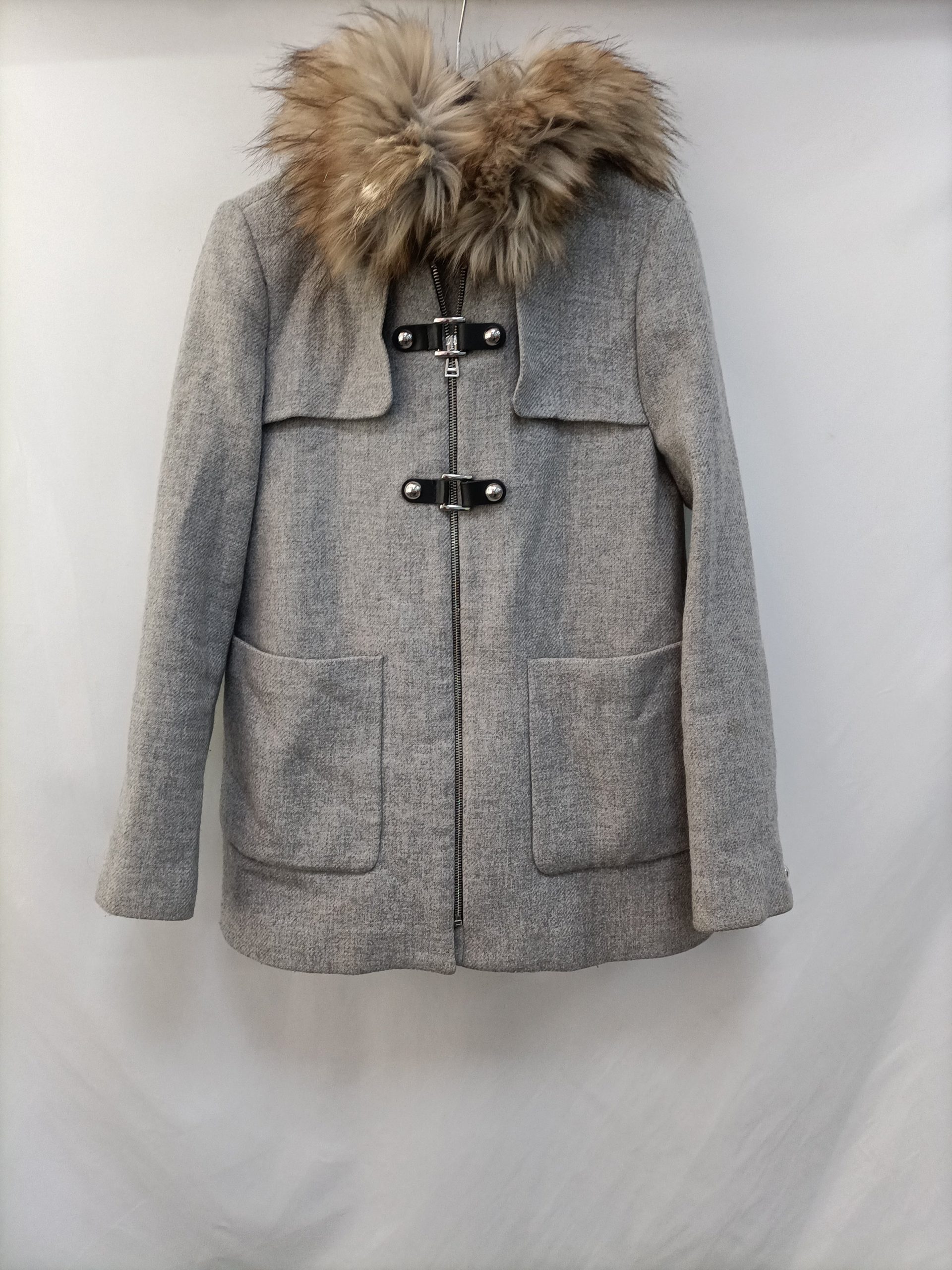 ZARA. Trenca gris de paño T.m