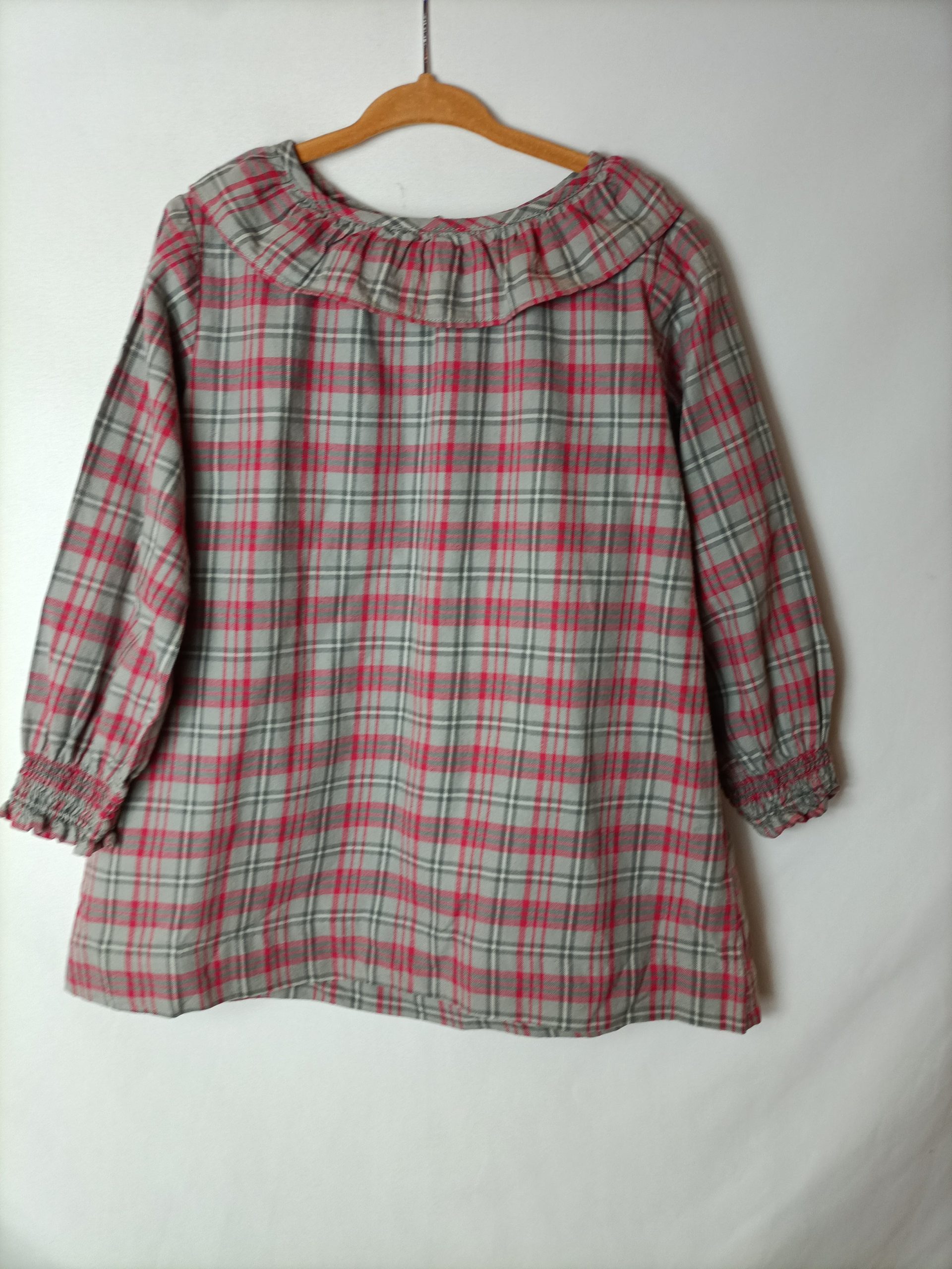 GOCCO. Vestido cuadros rojo y gris. T. 3-4 años