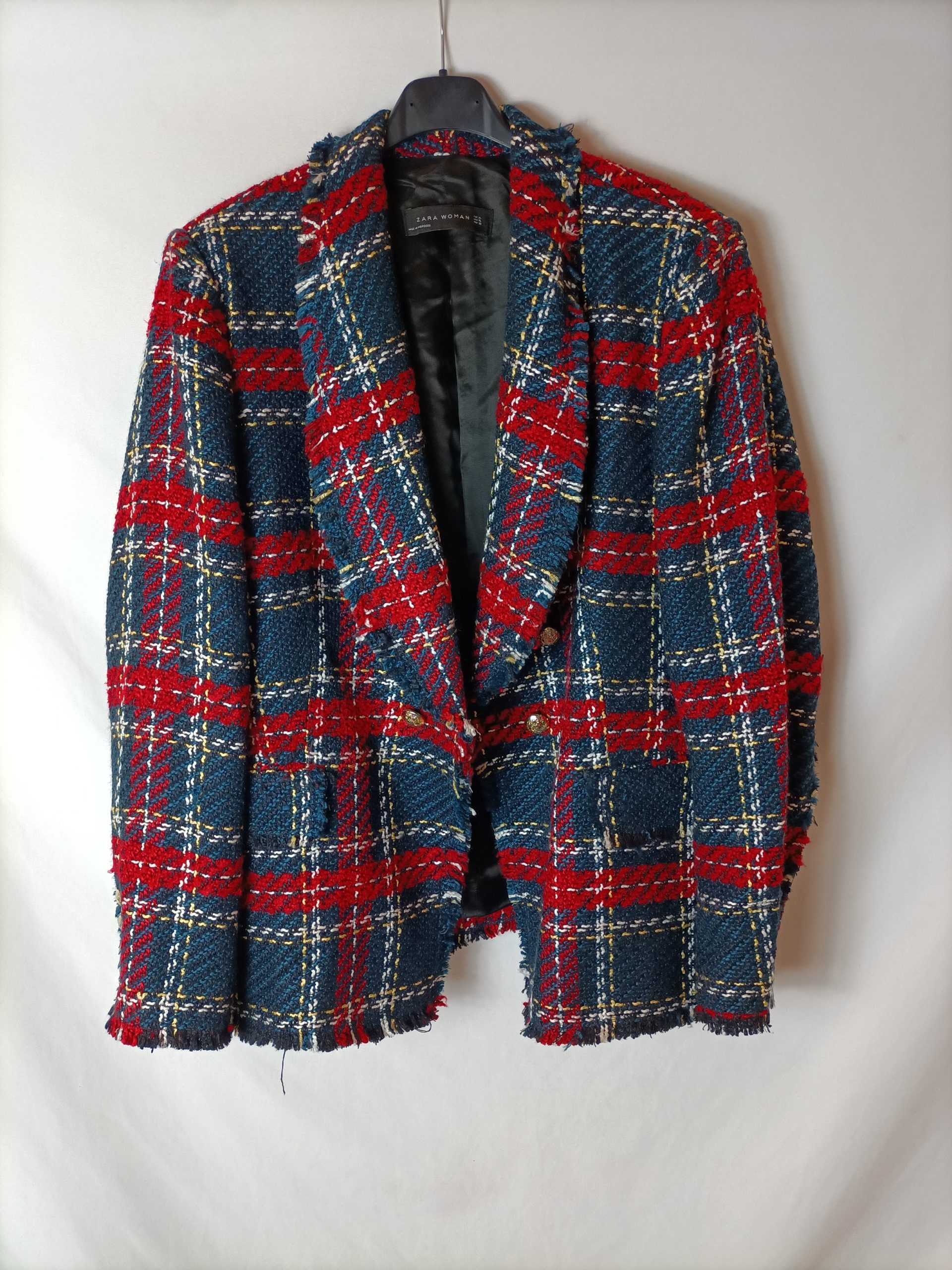 ZARA. Blazer cuadros rojos y azules T.xl