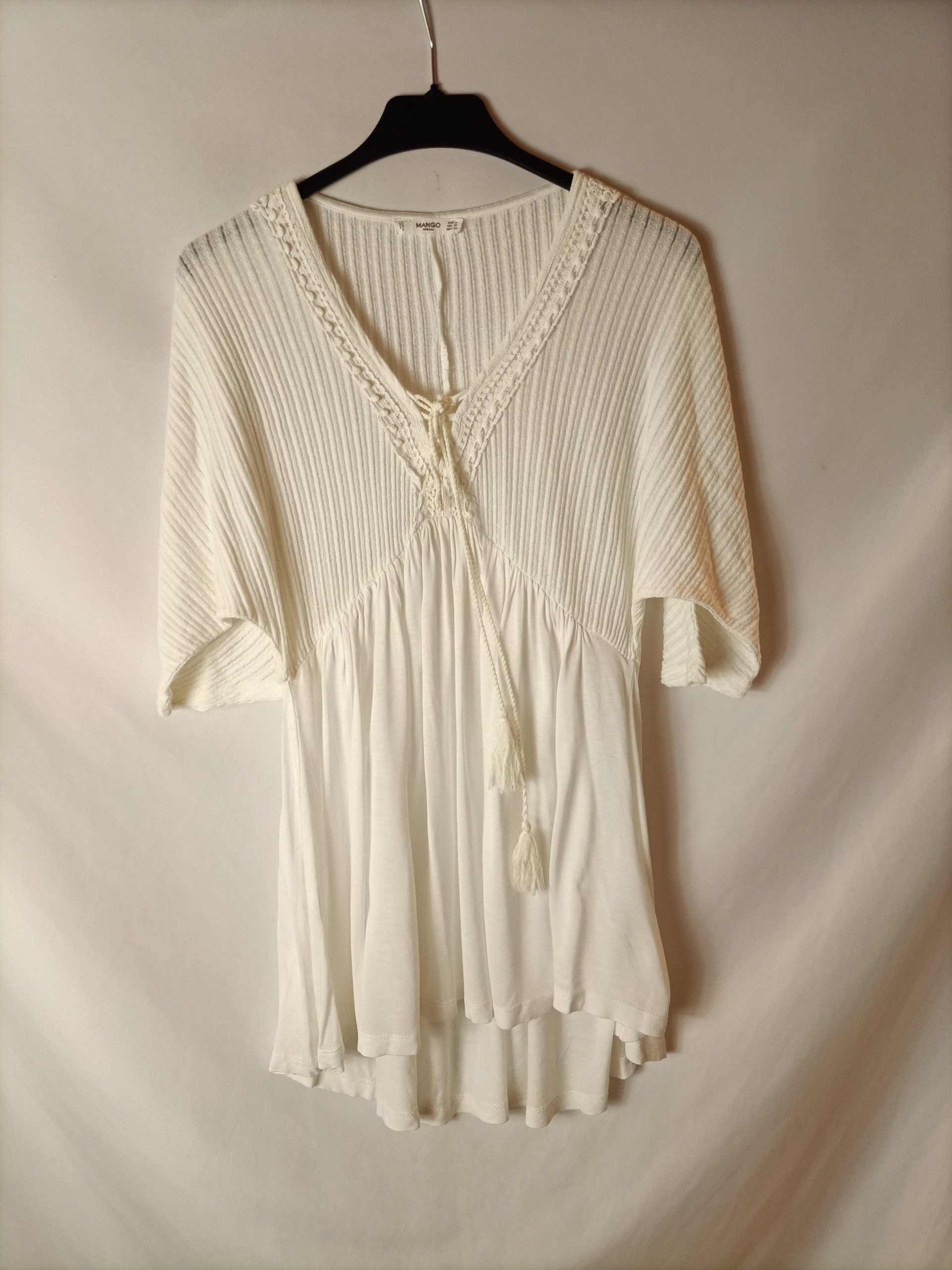 MANGO. Top/vestido blanco doble textura. T S