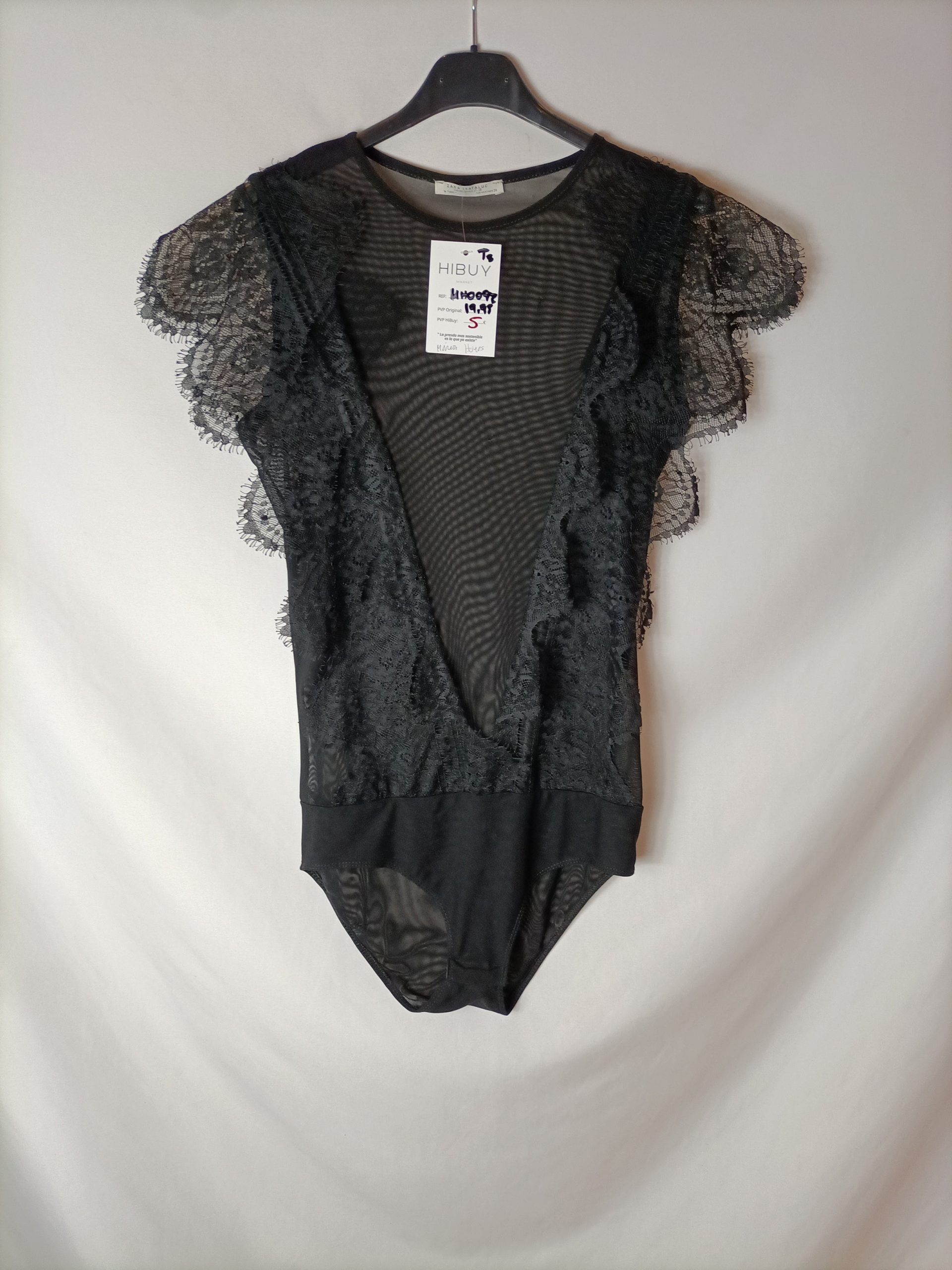 ZARA. body negro transparente T.s