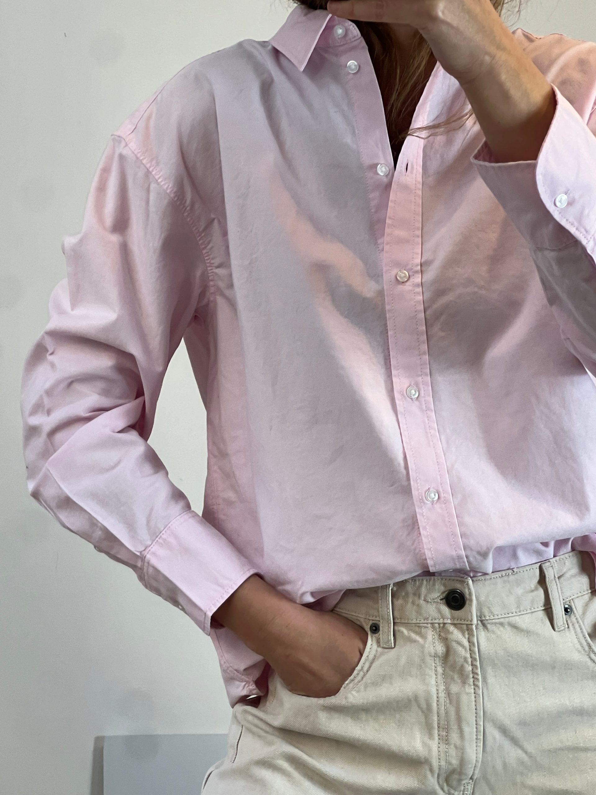 H&M. Camisa oxford rosa claro. T M