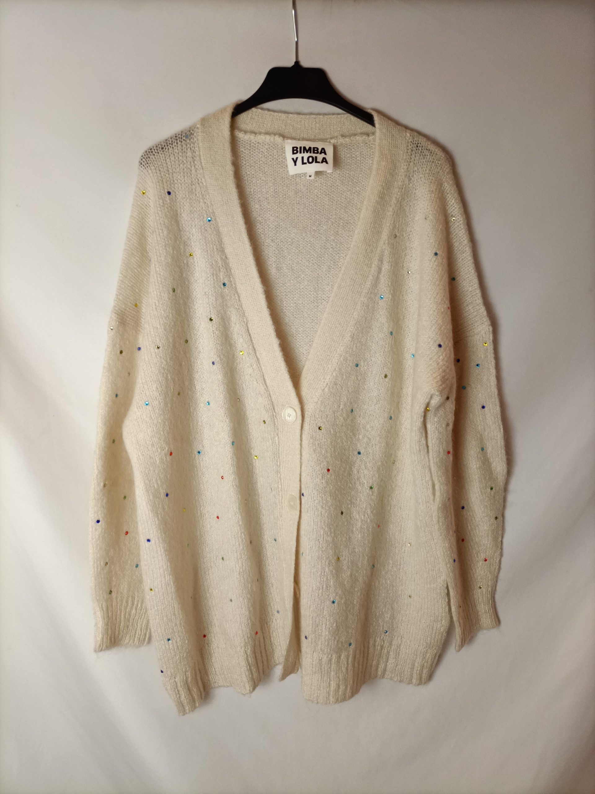 BIMBA Y LOLA. Cárdigan beige pedrería T.m