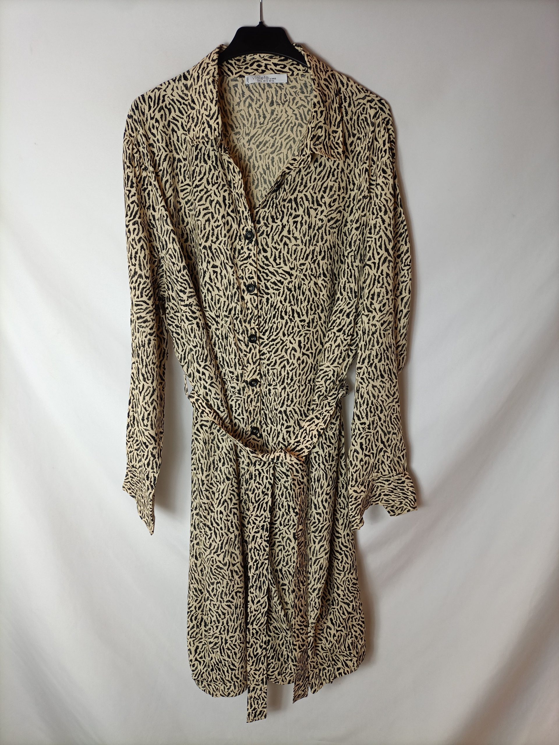 VIOLETA BY MNG. Vestido camisero estampado. T XL