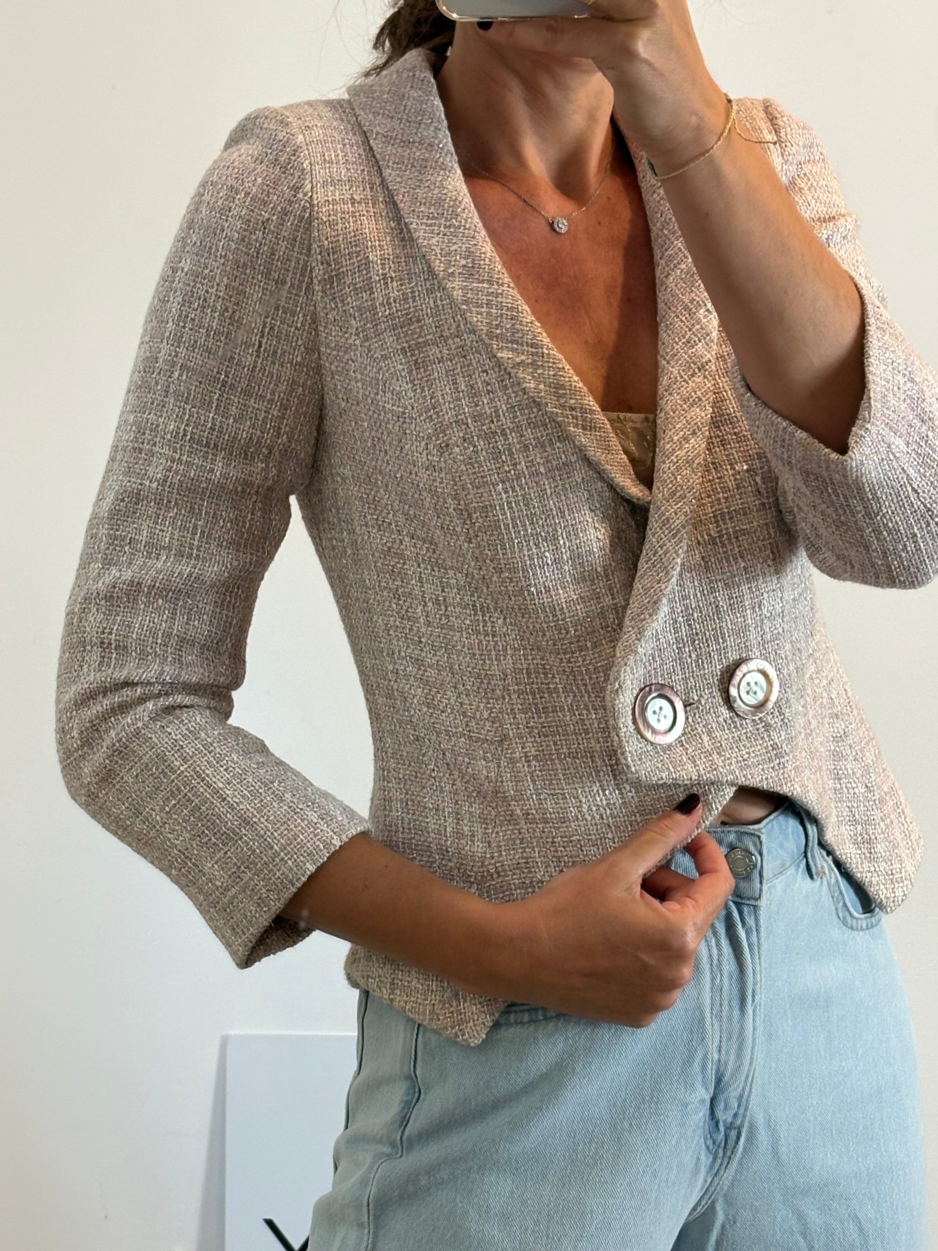 OTRAS. Blazer tweed tonos malva. T M