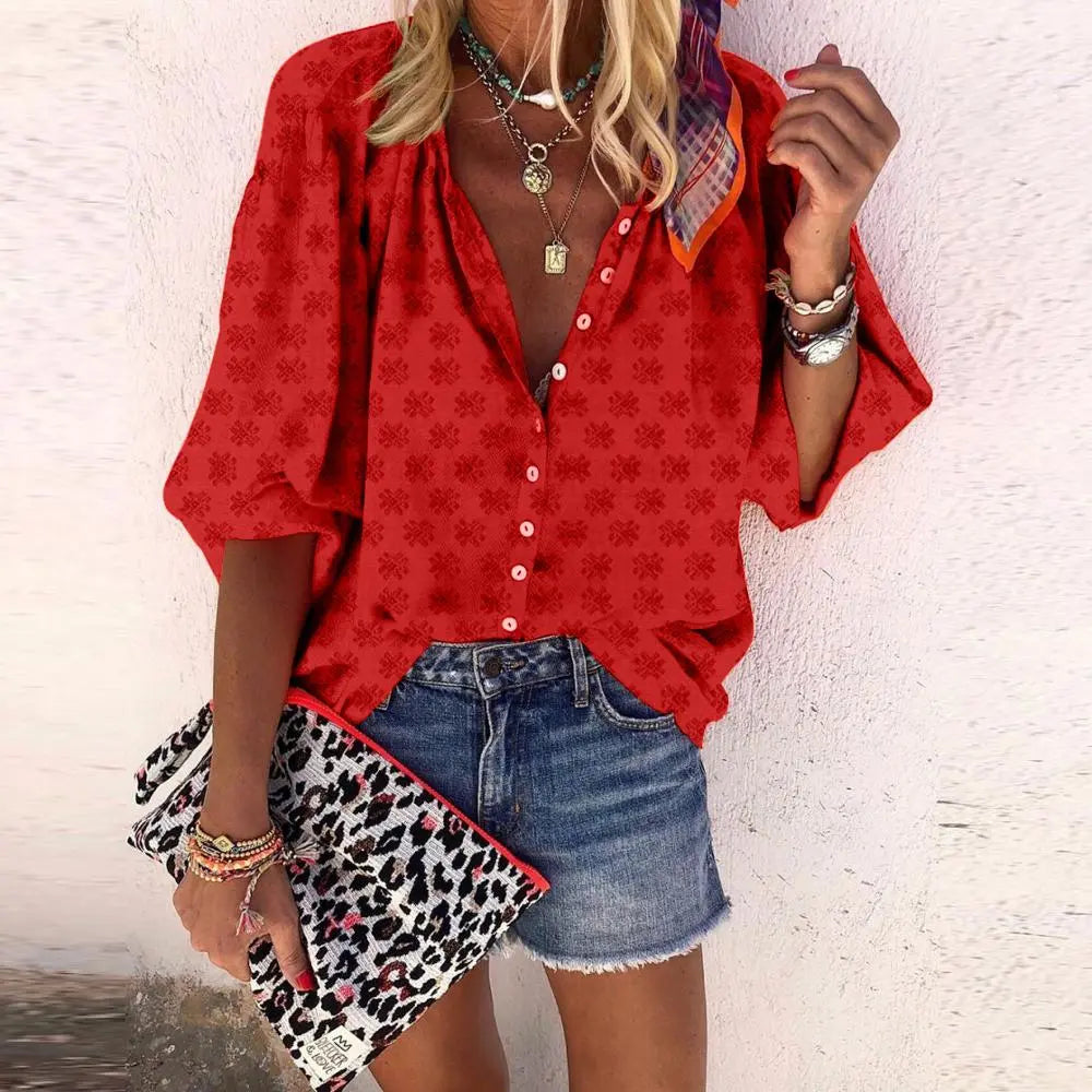 Isabella - Top Floreado con Botones Vintage