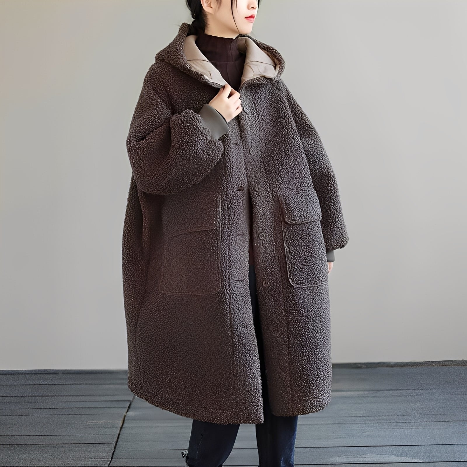 Nydia - Abrigo de lana caliente con capucha para mujeres