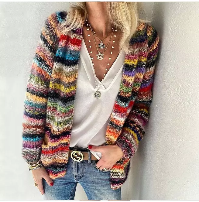 Toph - Vintage Mujer Suéter Rayado Tejido Algodón