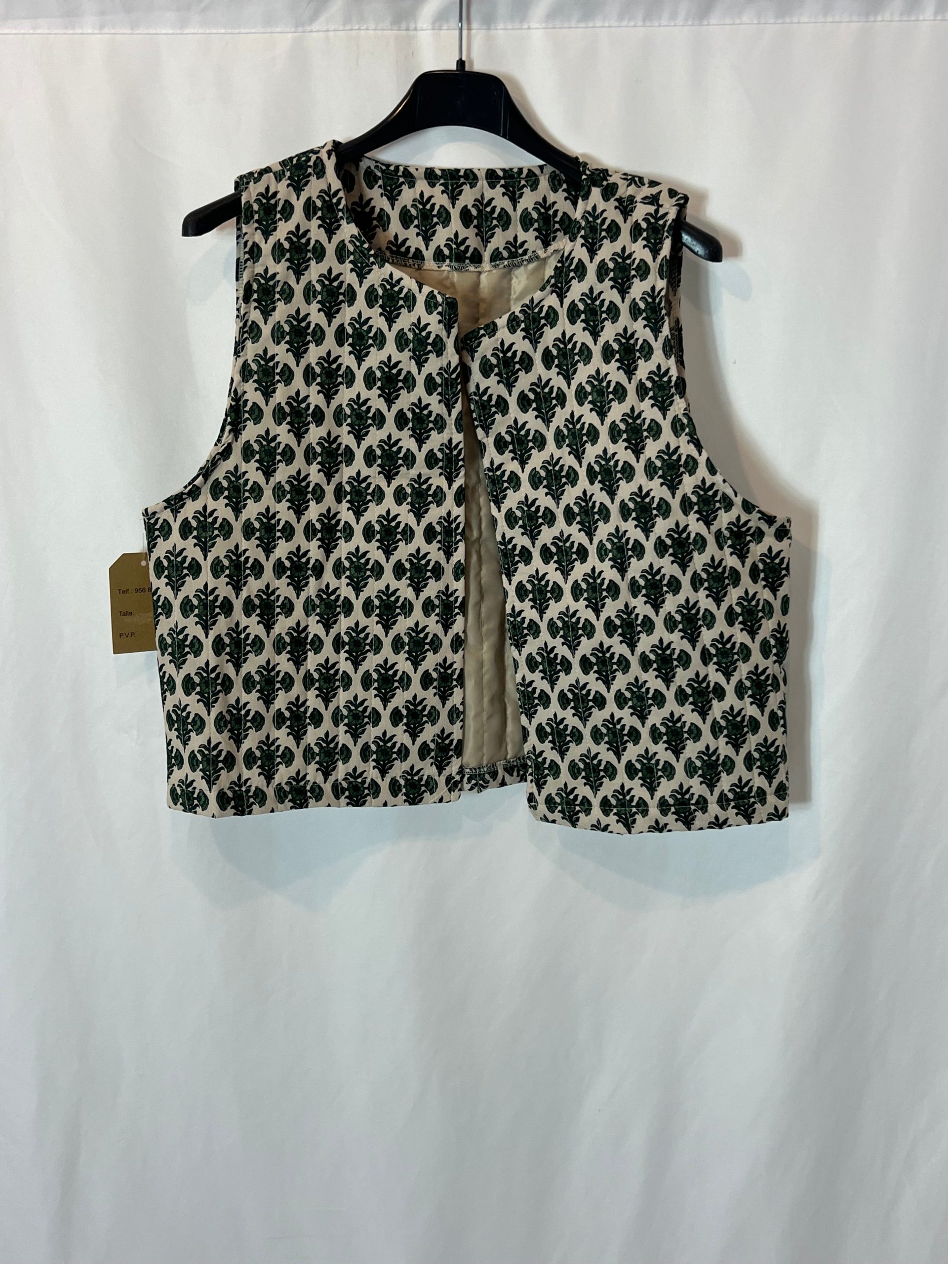 OTRAS. Chaleco beige flores verdes TU(s/m)
