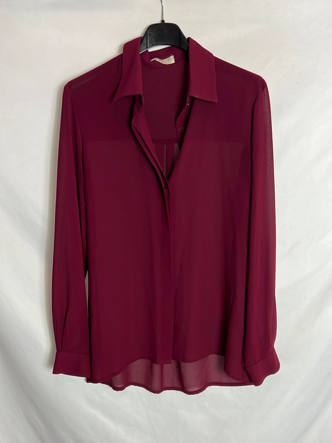 BIMANI. Blusa burdeos semitransparente T.s