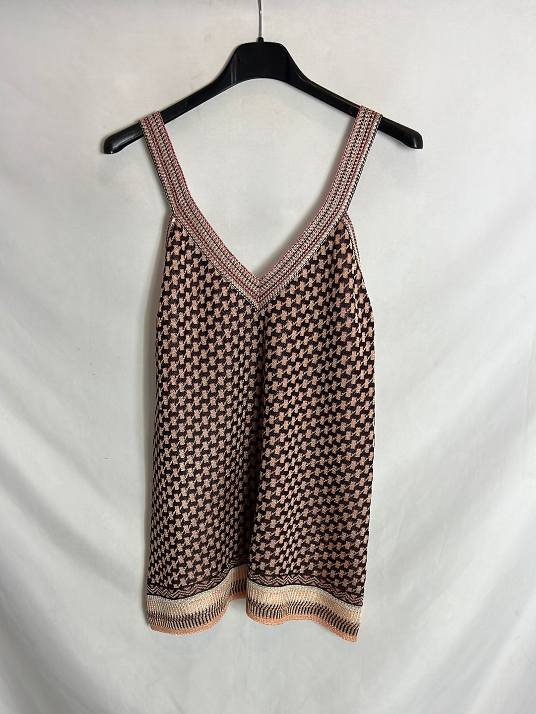 ZARA.Top estampado brillos T.s