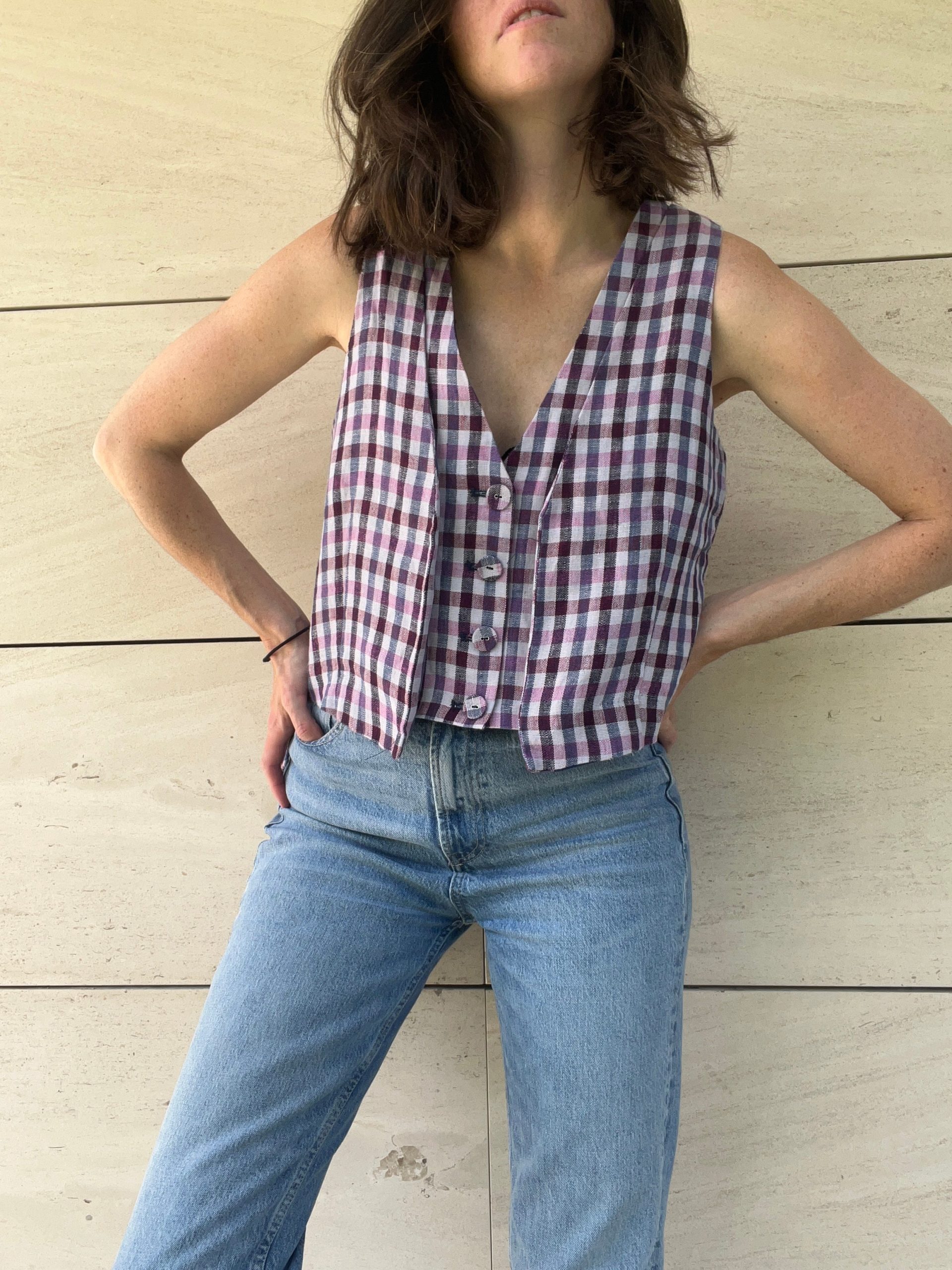 SCALPERS. chaleco cuadros lino T.s