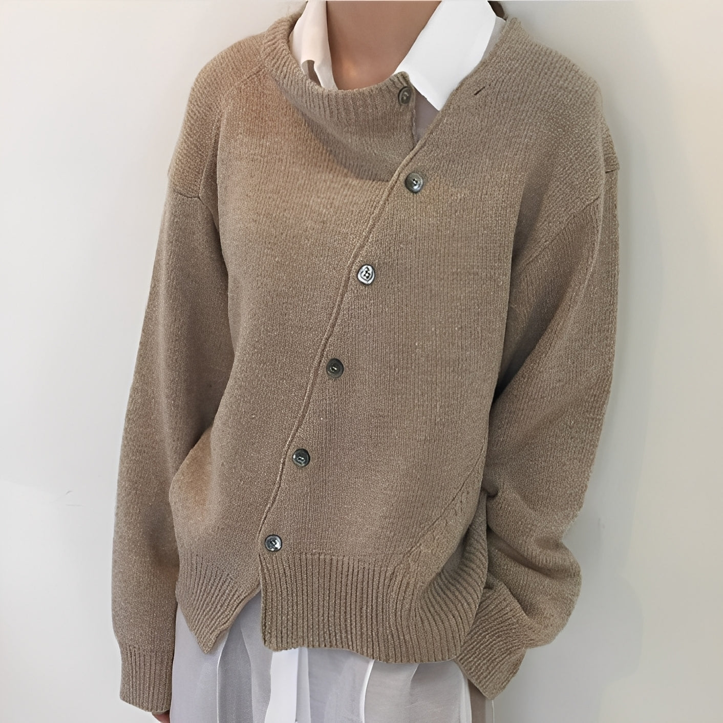 Arianna - Chaqueta de Cachemir Suelta con Botones para Mujeres