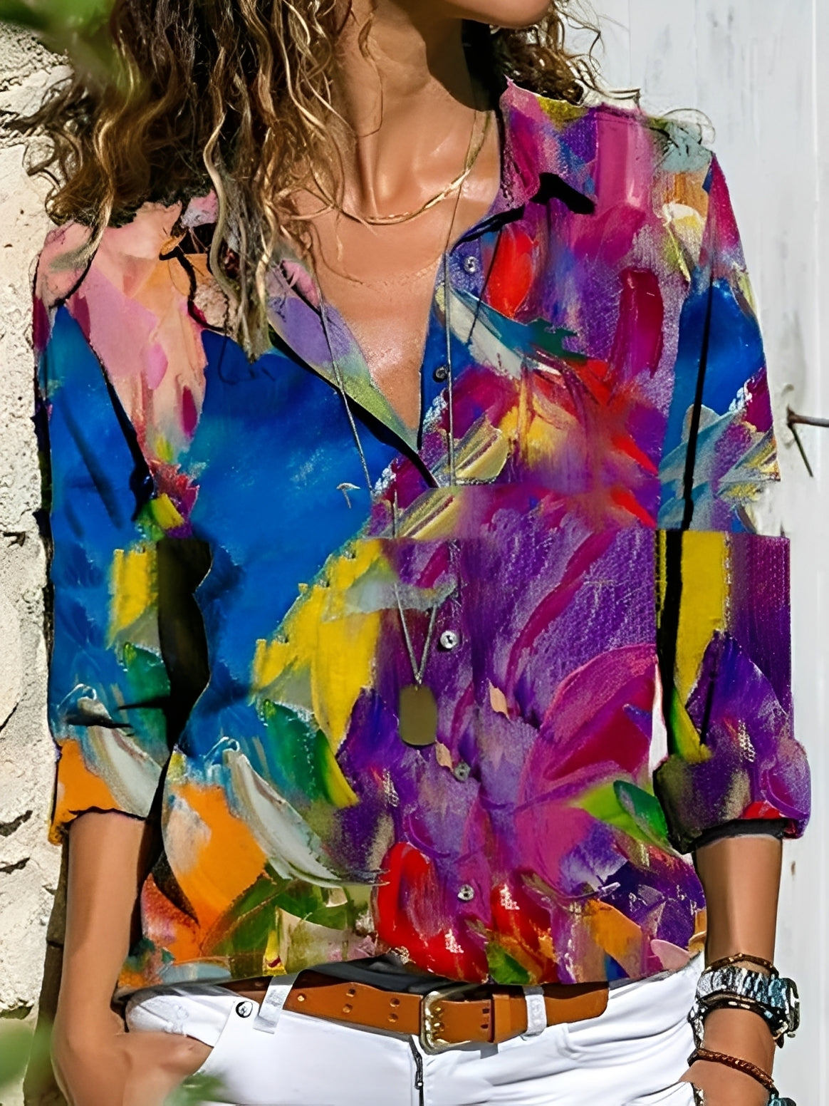 Santana - Camisa elegante con estampado abstracto para mujeres