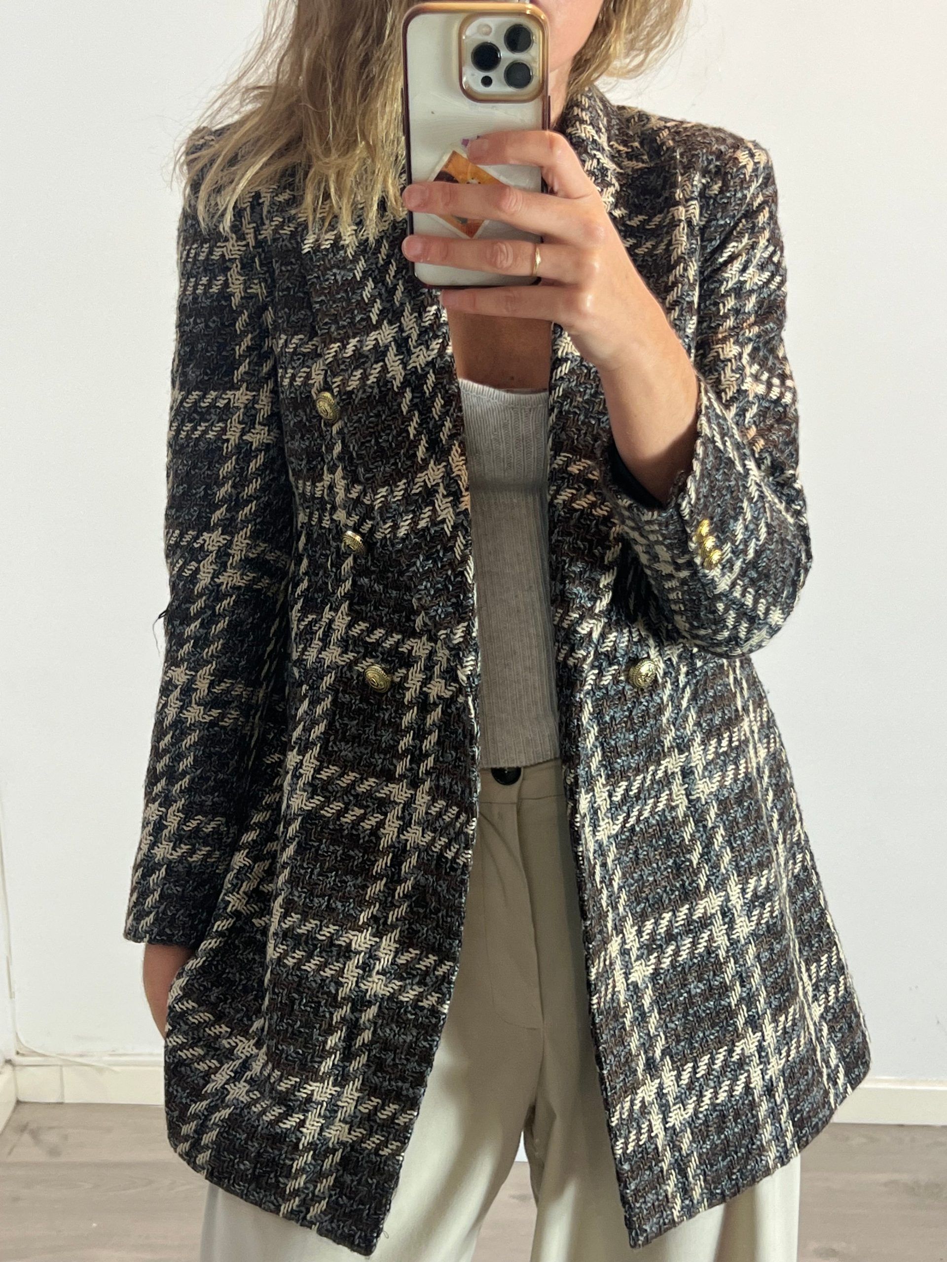 ZARA. Blazer tweed pata de gallo. T S