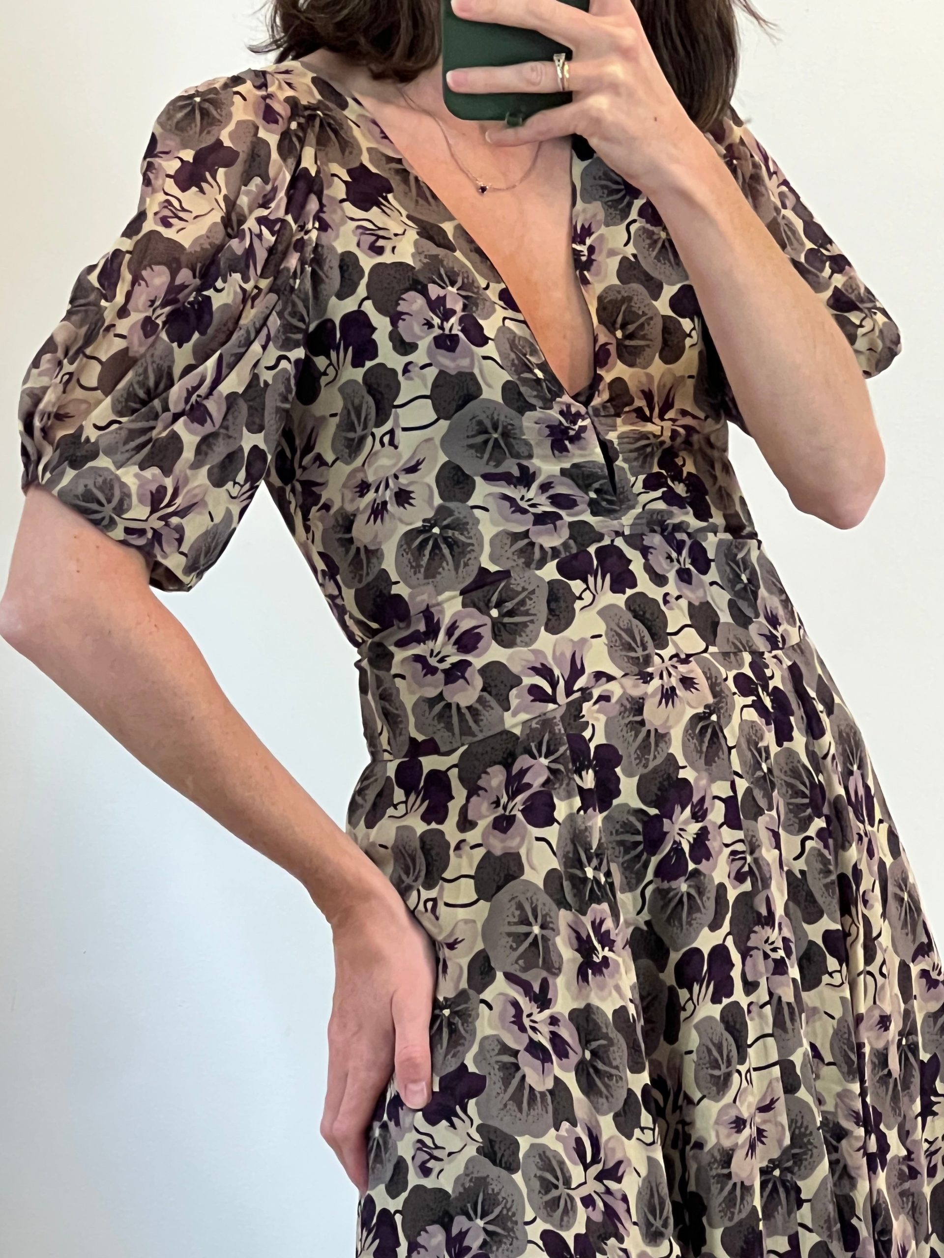 MASSCOB. Vestido midi seda estampado. T XS