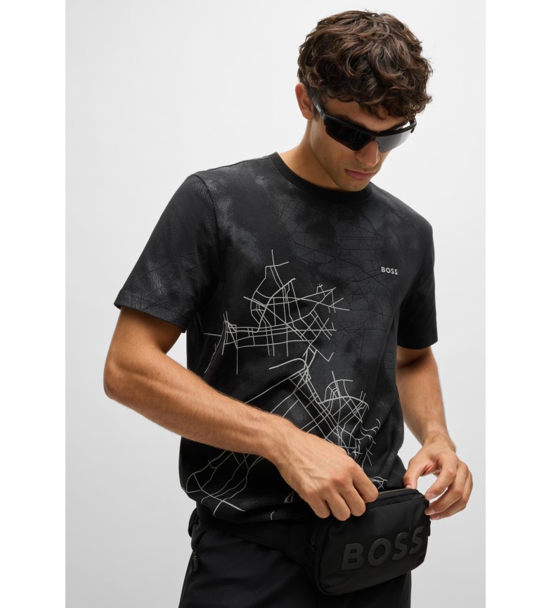 BOSS Camiseta relaxed fit de algodón con estampado reflectante decorativo Negro