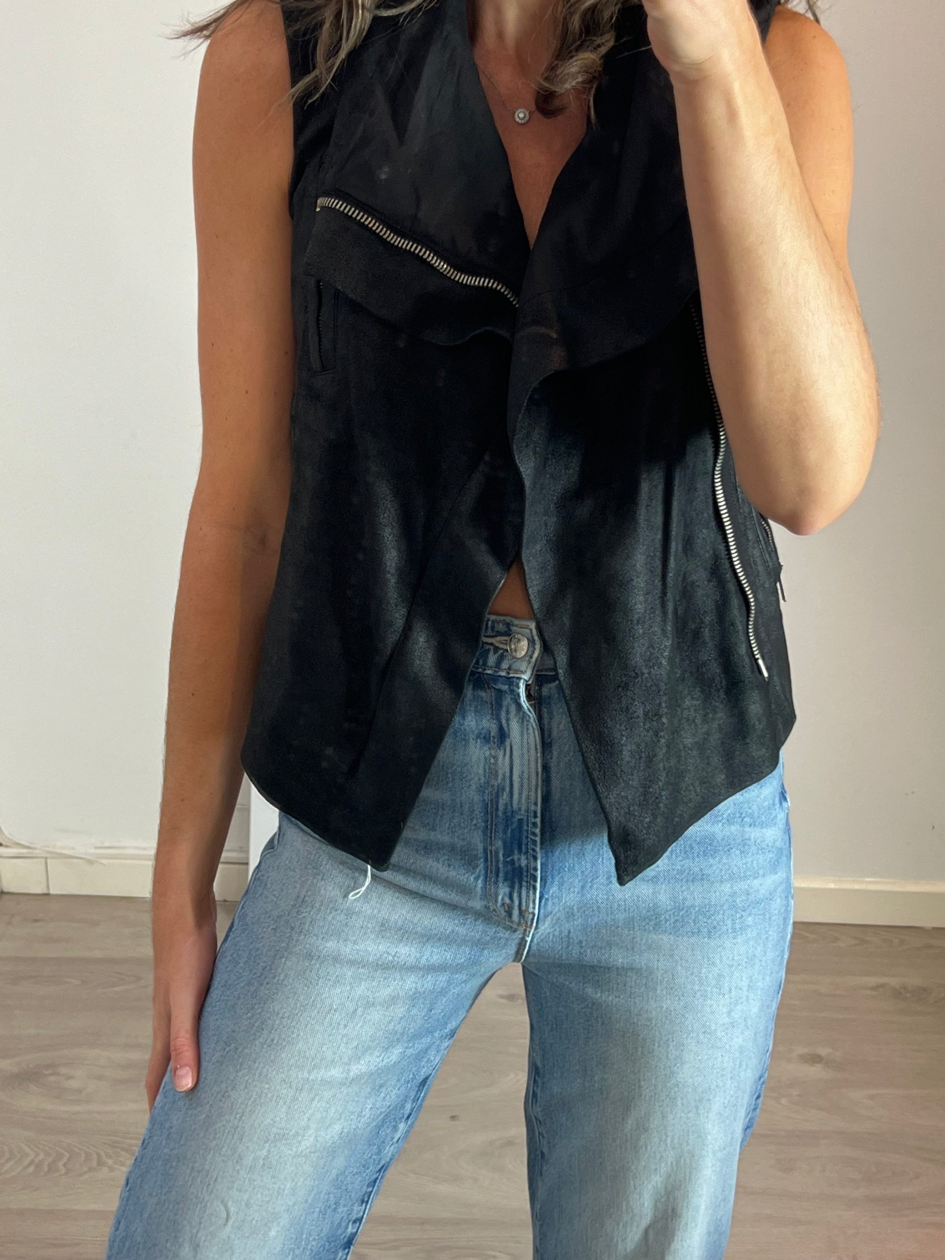 RICK OWENS. Chaleco negro piel T.36