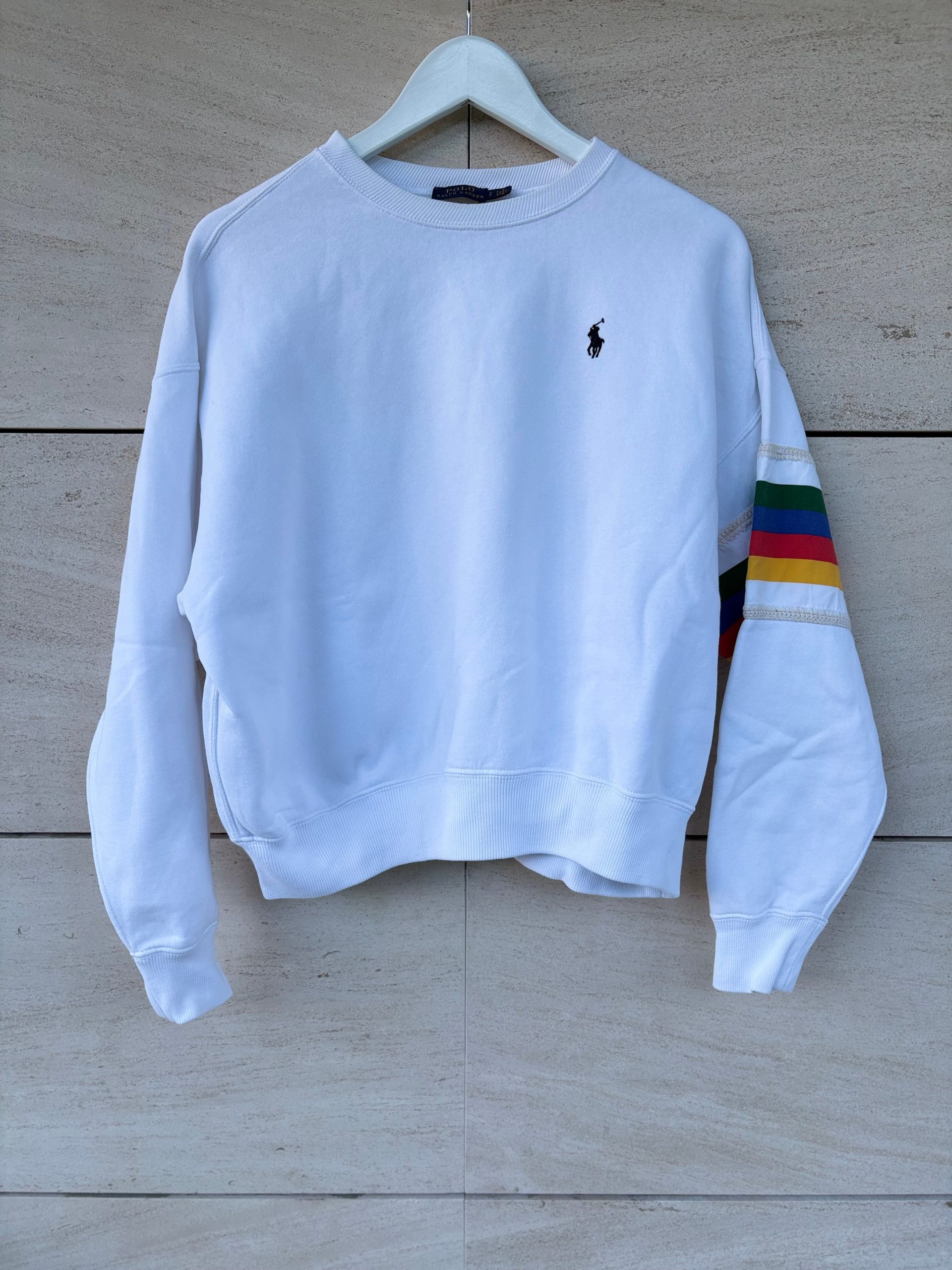 POLO RALPH LAUREN. Sudadera blanca mangas colores. T S