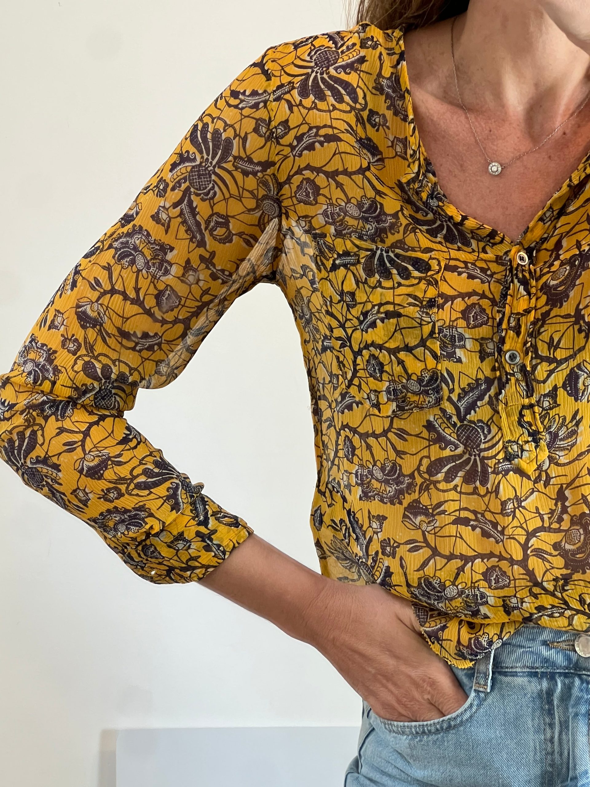 ISABEL MARANT ETOILE- Blusa amarilla seda flores T.38