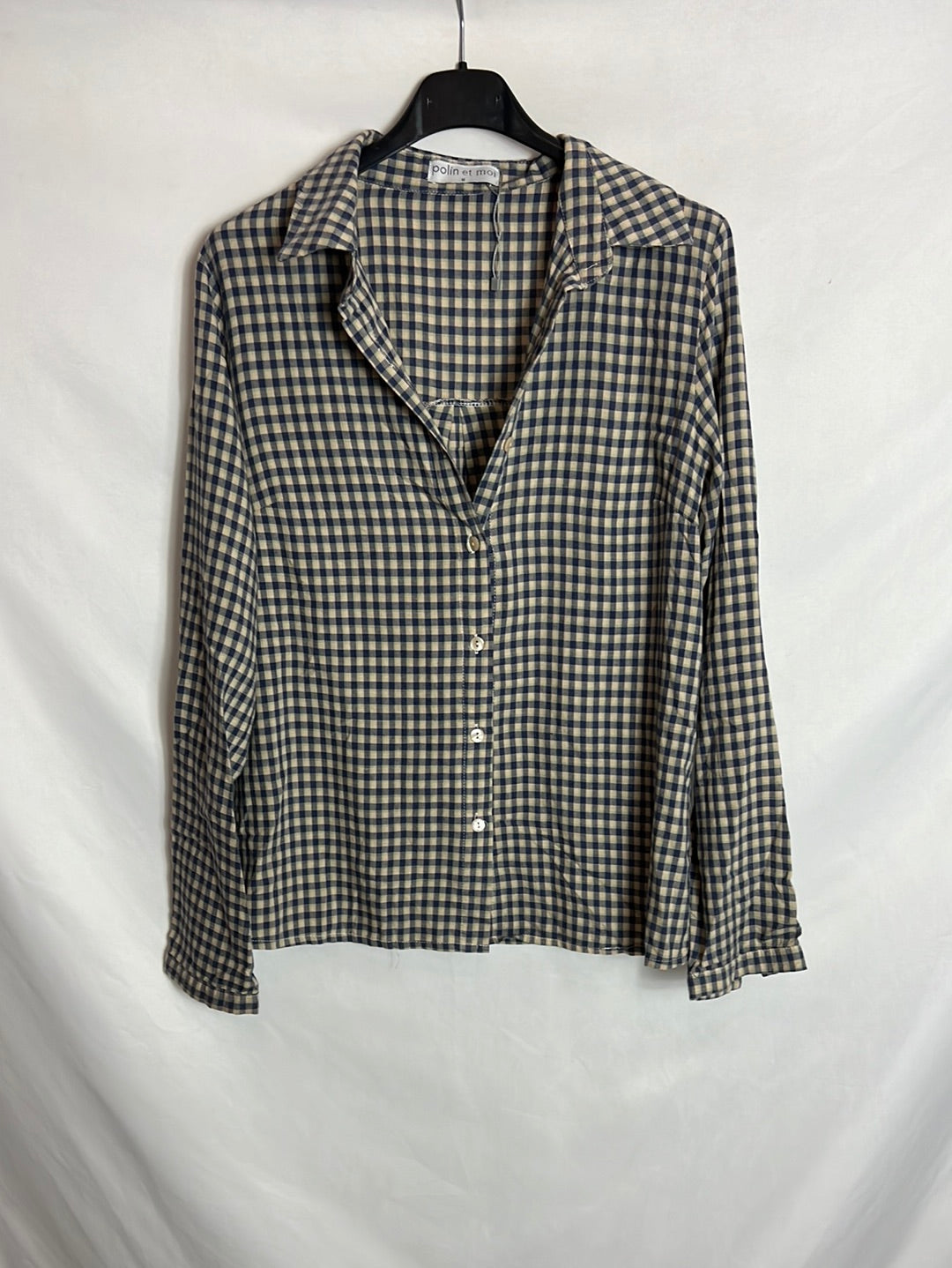 POLIN ET MOI. Blusa cuadros tricolor. TM