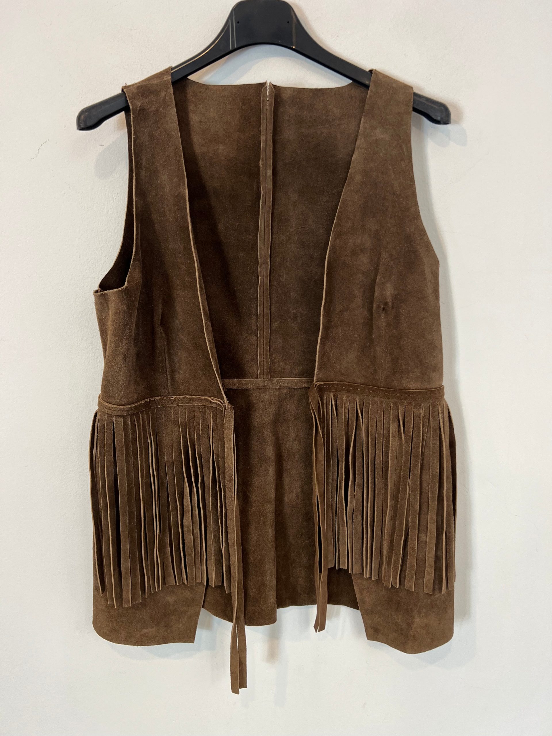 ZARA. Chaleco piel flecos. T M